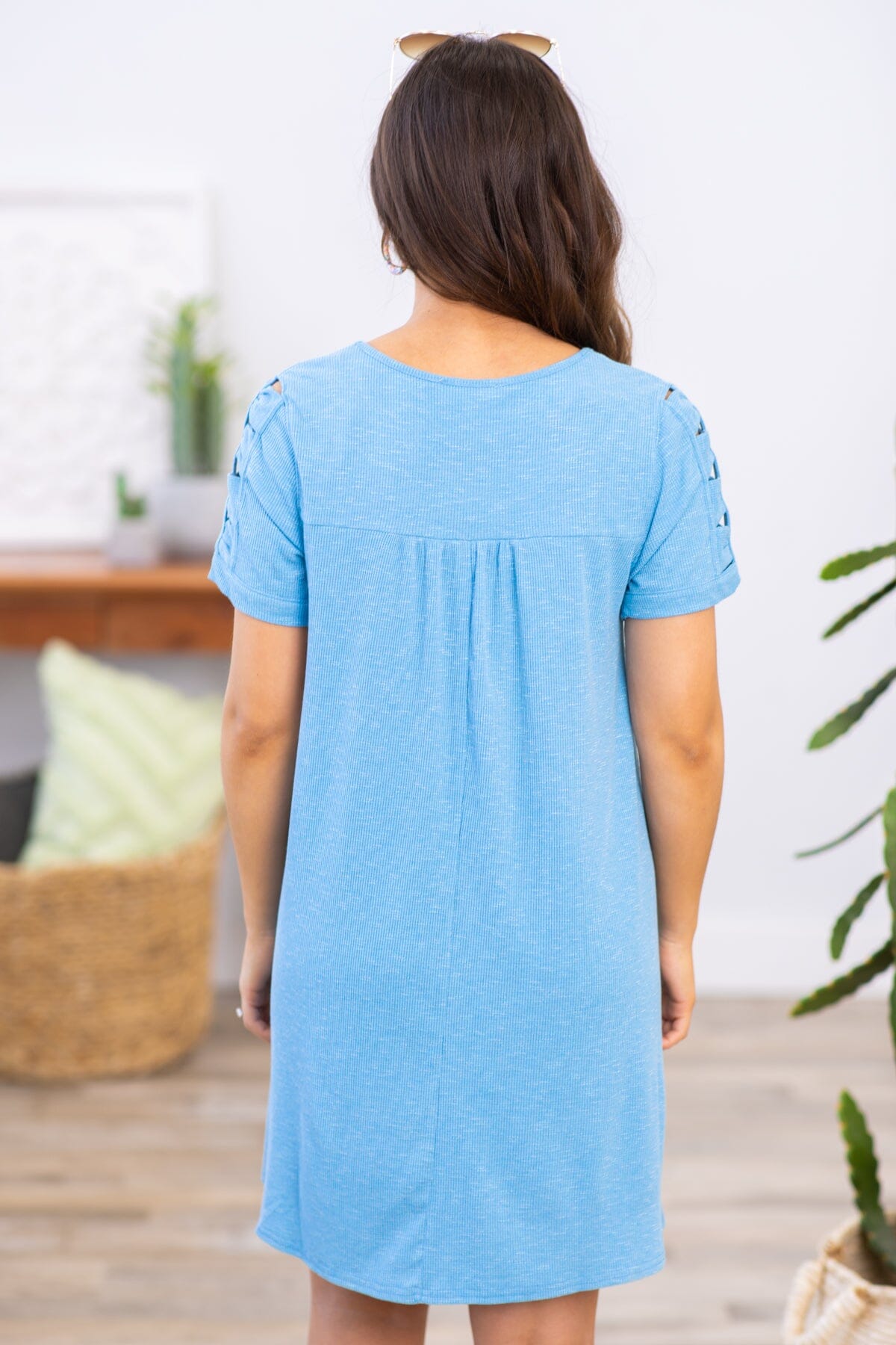 Pastel Blue Ladder Sleeve Knit T-Shirt Dress - Filly Flair