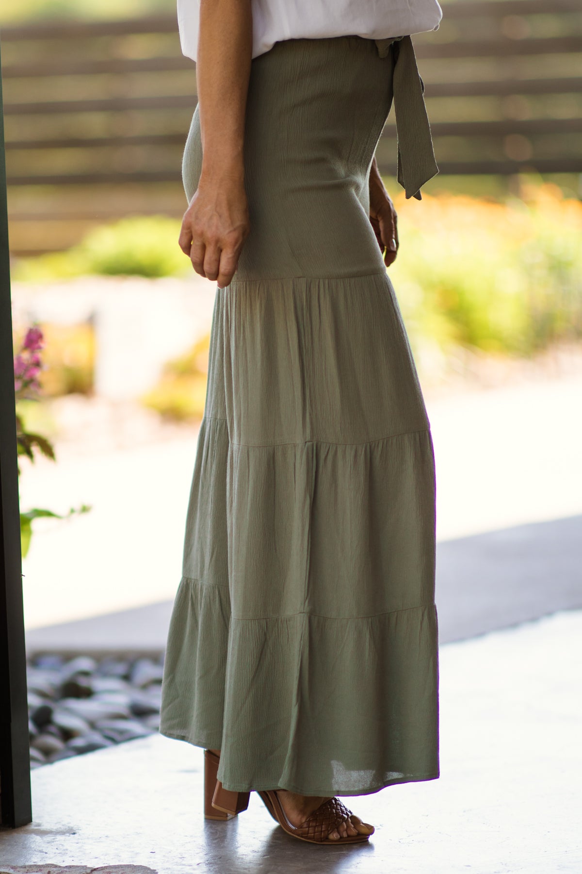 Olive Elastic Waist Tiered Wide Leg Pants - Filly Flair