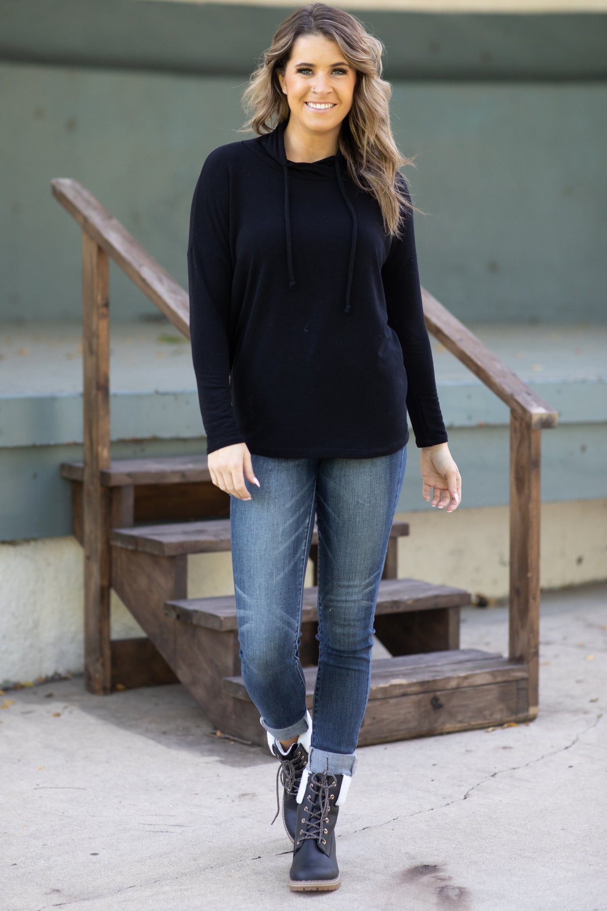 Black Heathered Cowl Neck Top - Filly Flair