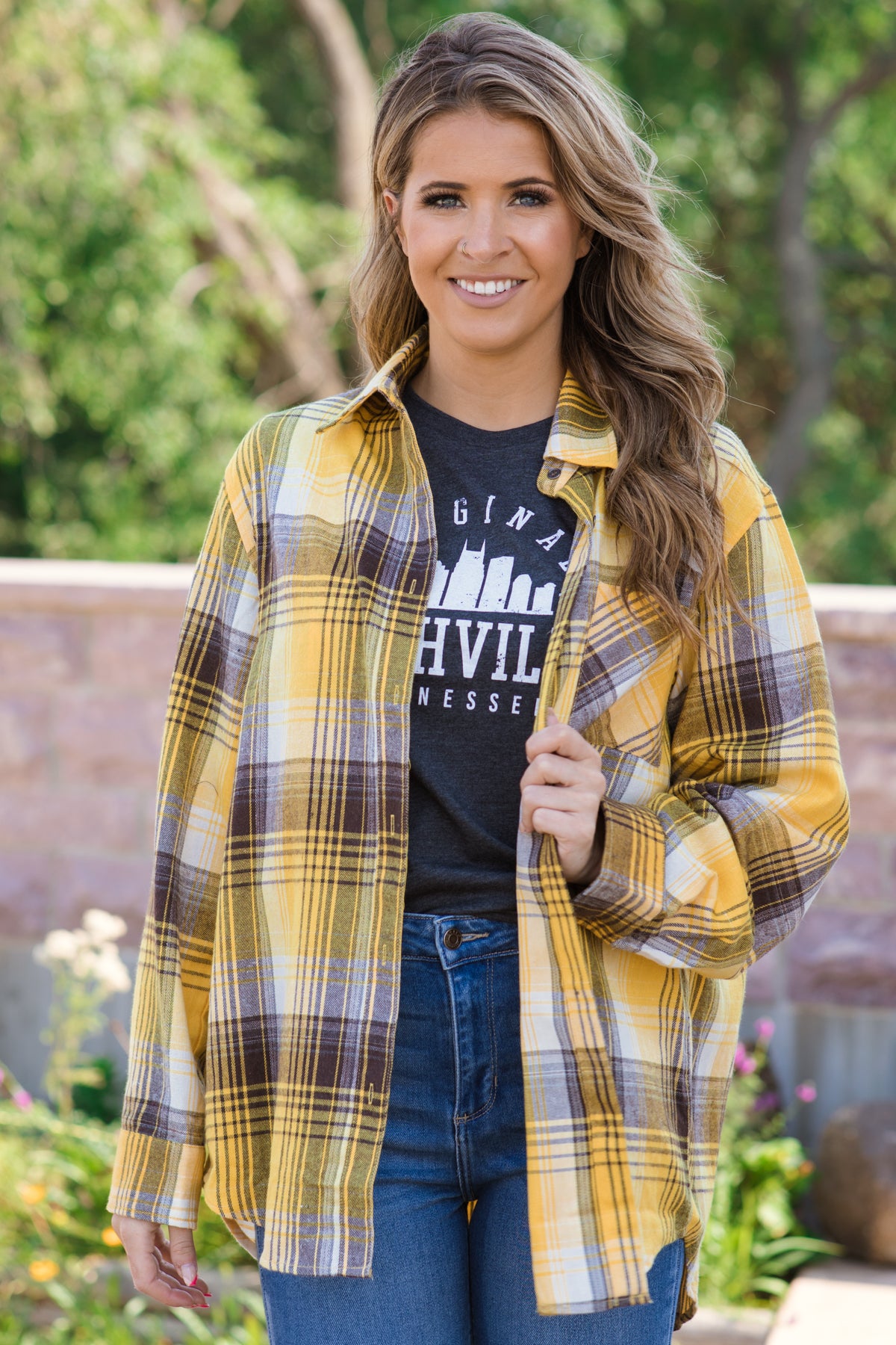Mustard and Mocha Plaid Button Up Top - Filly Flair