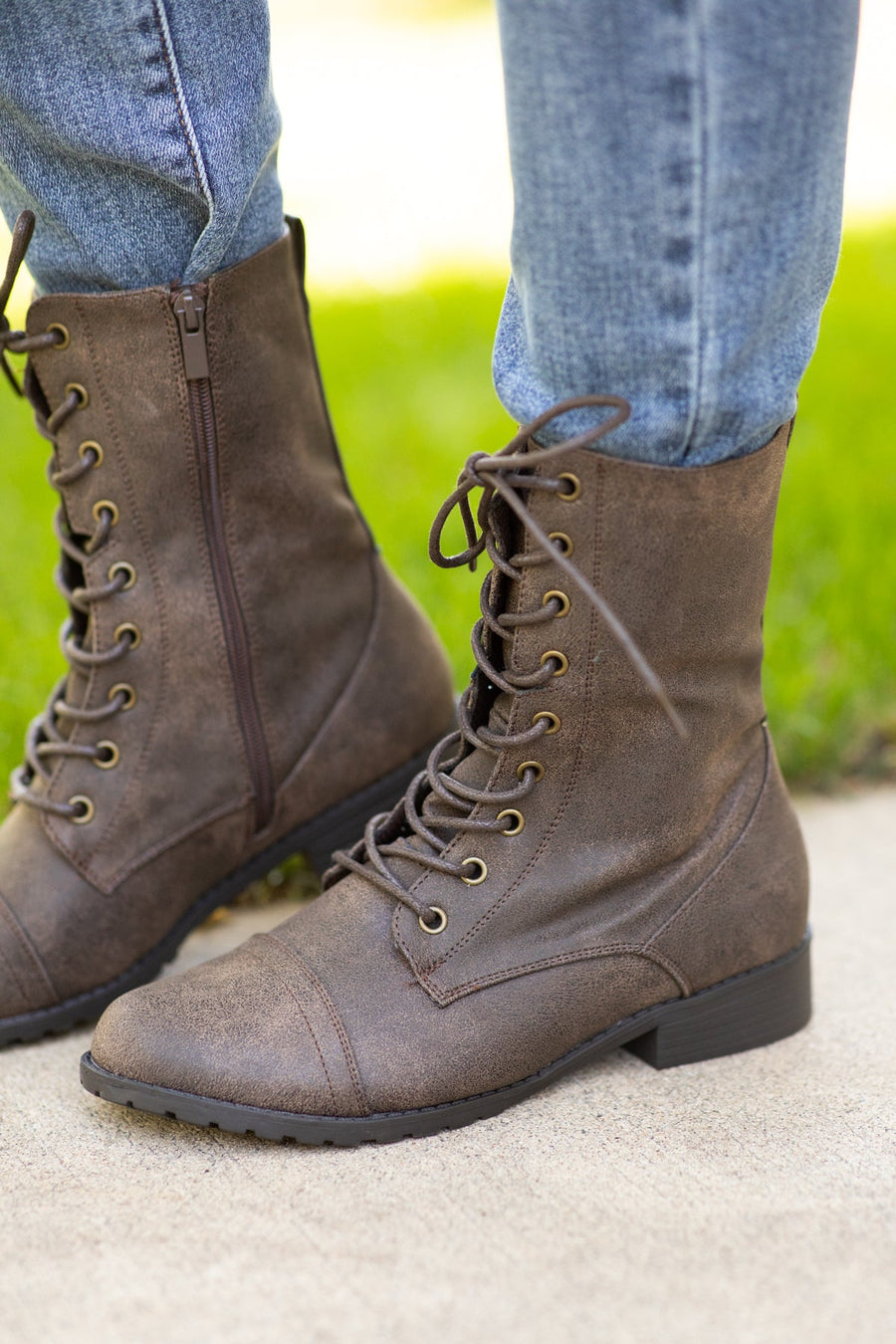 Brown Distressed Lace Up Boots - Filly Flair