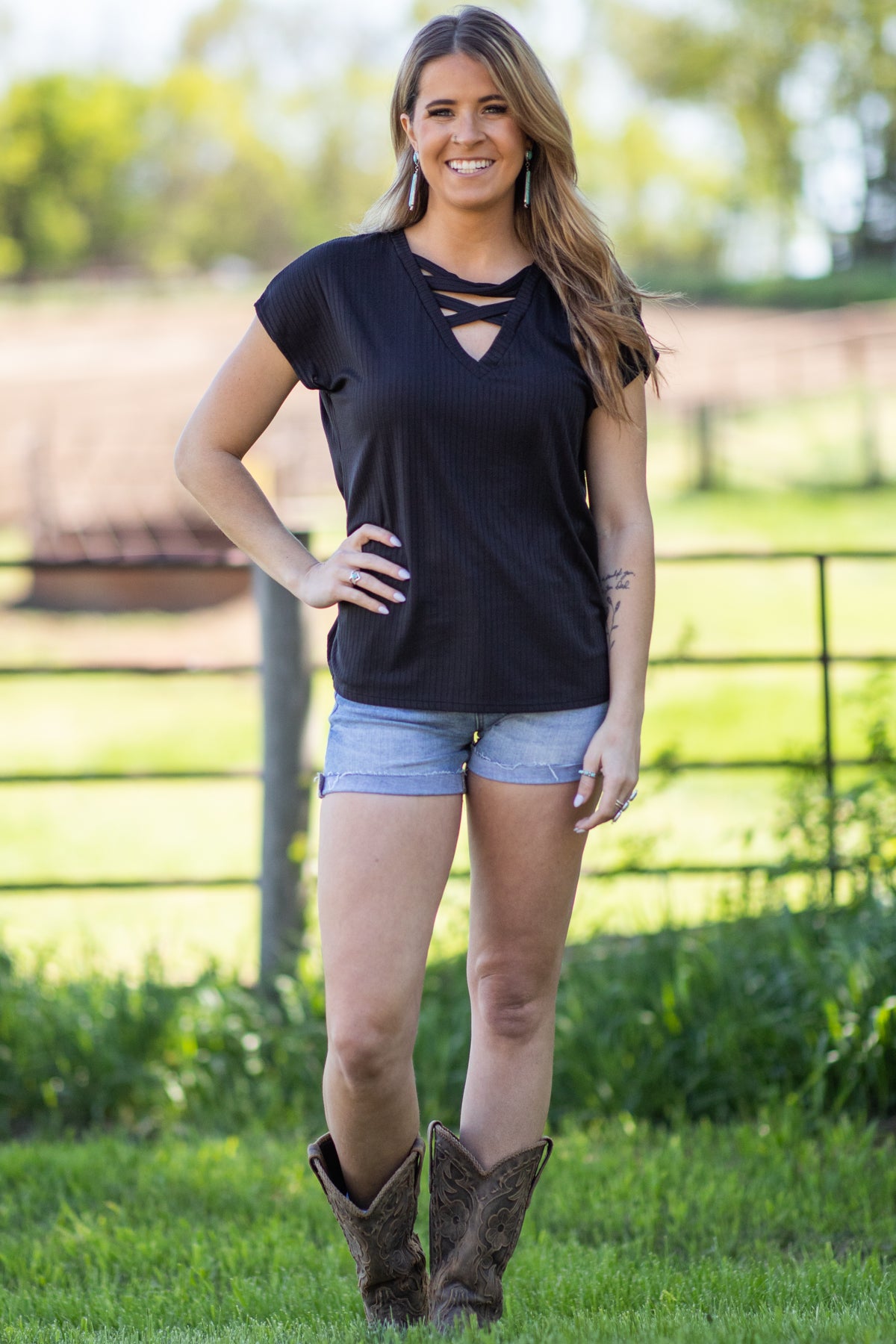 Black Criss-Cross Front Top - Filly Flair
