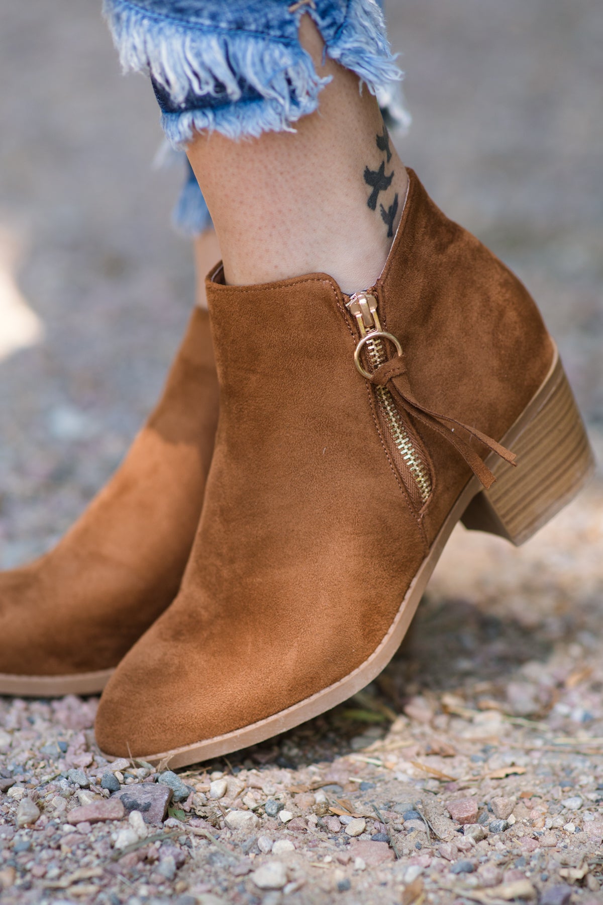 Camel Faux Suede Side Zip Booties - Filly Flair