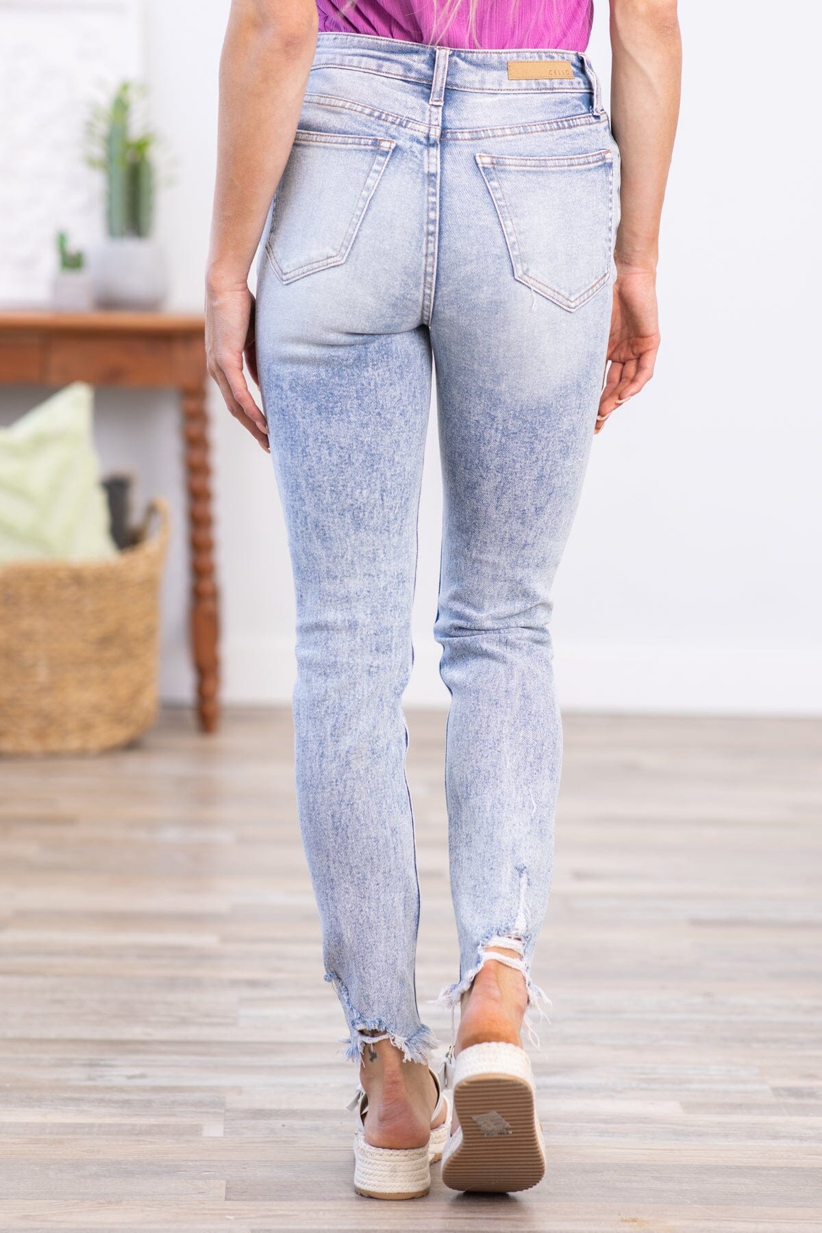 Cello Distressed Hem Slim Straight Jeans - Filly Flair