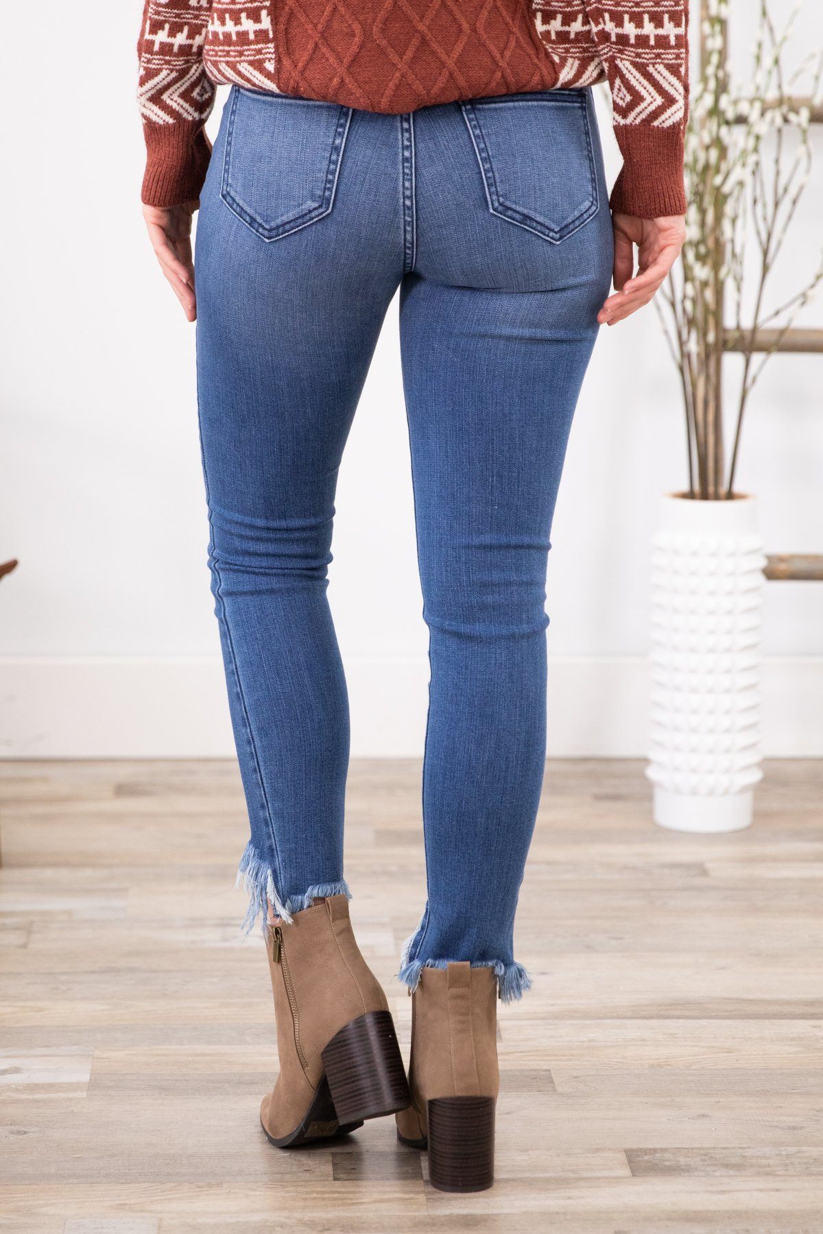Cello Mid Rise Sharkbite Frayed Hem Jeans - Filly Flair