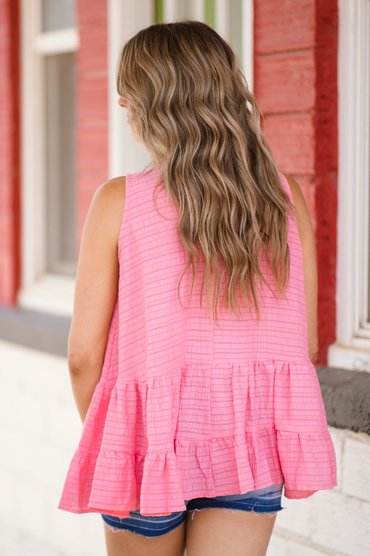 Pink Textured Babydoll Tank - Filly Flair