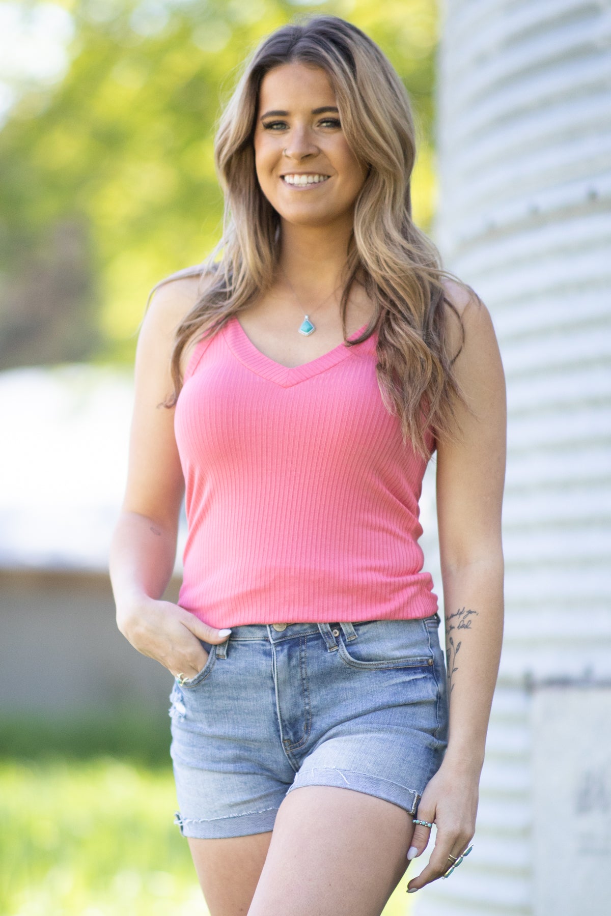 Pink Rib Knit Fitted Tank - Filly Flair