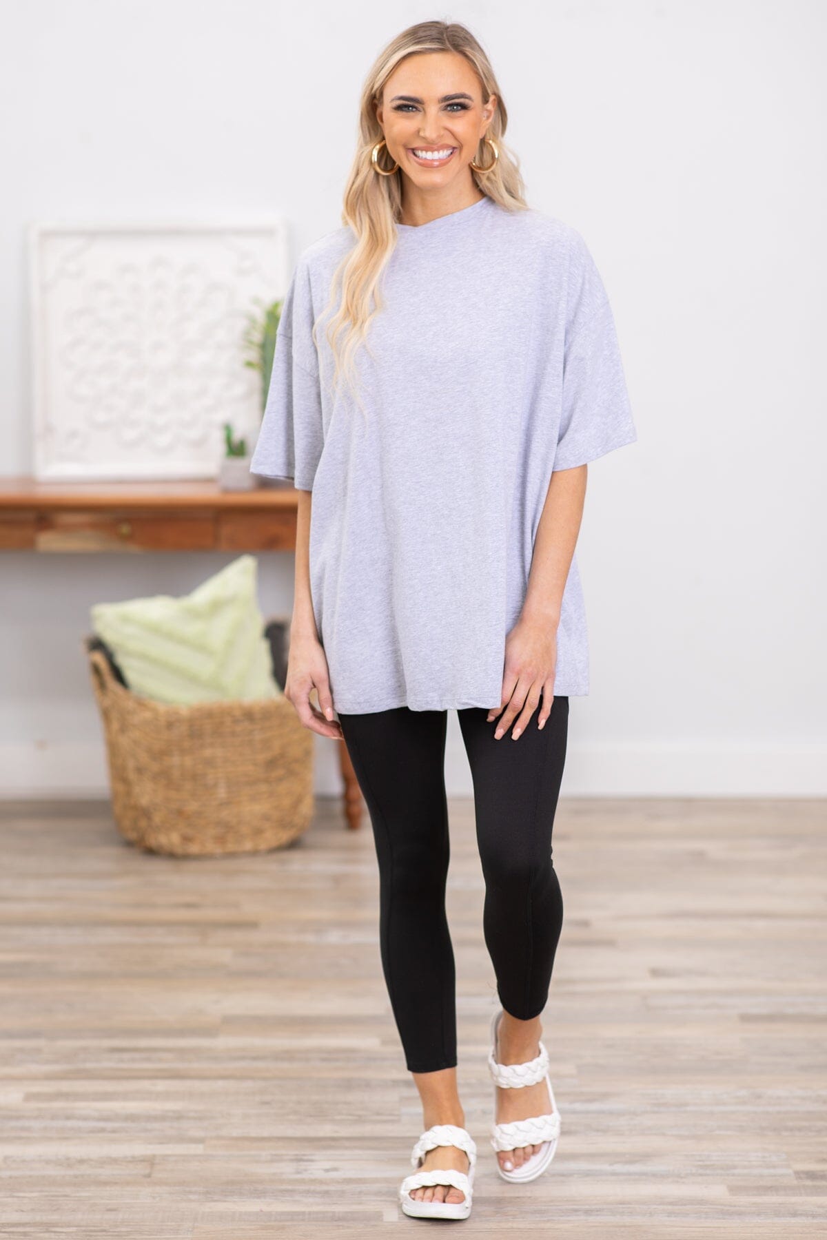 Heather Grey Drop Shoulder Boyfriend Fit Tee - Filly Flair