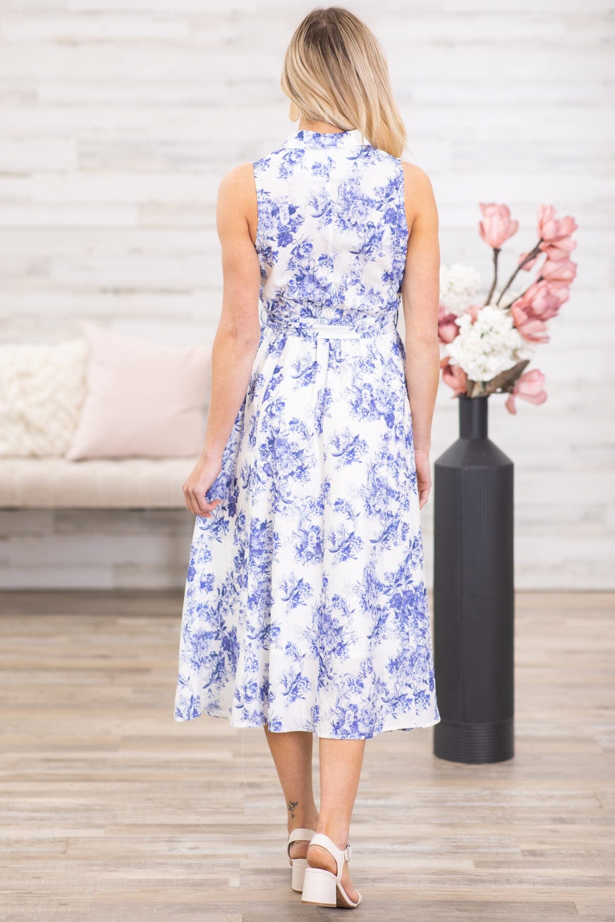 White and Violet  Floral Print Midi Dress - Filly Flair