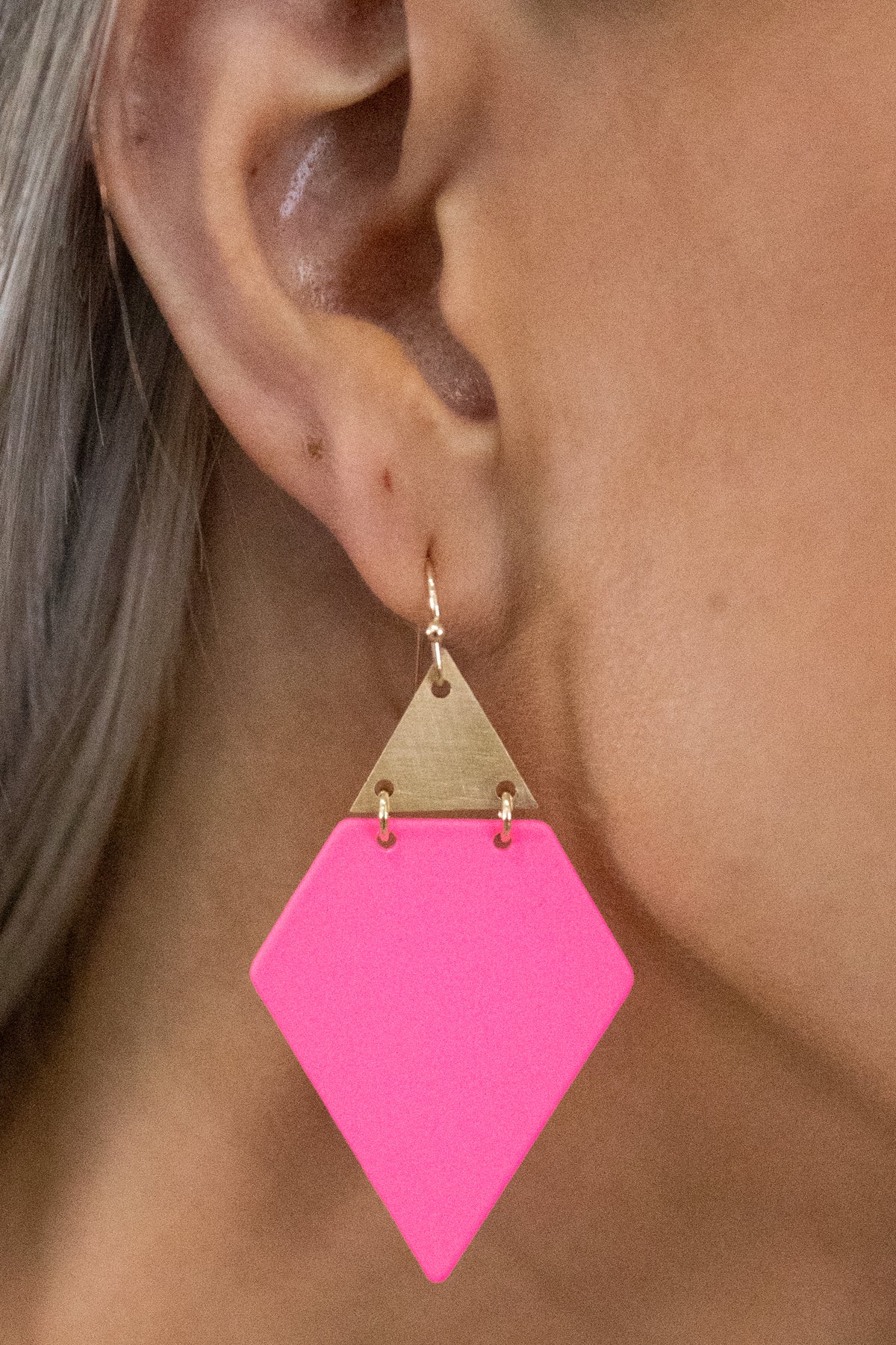 Hot Pink and Gold Diamond Shaped Earrings - Filly Flair