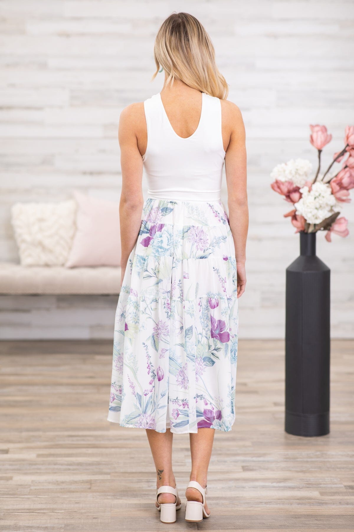 White Multicolor Halter Top Floral Skirt Dress - Filly Flair