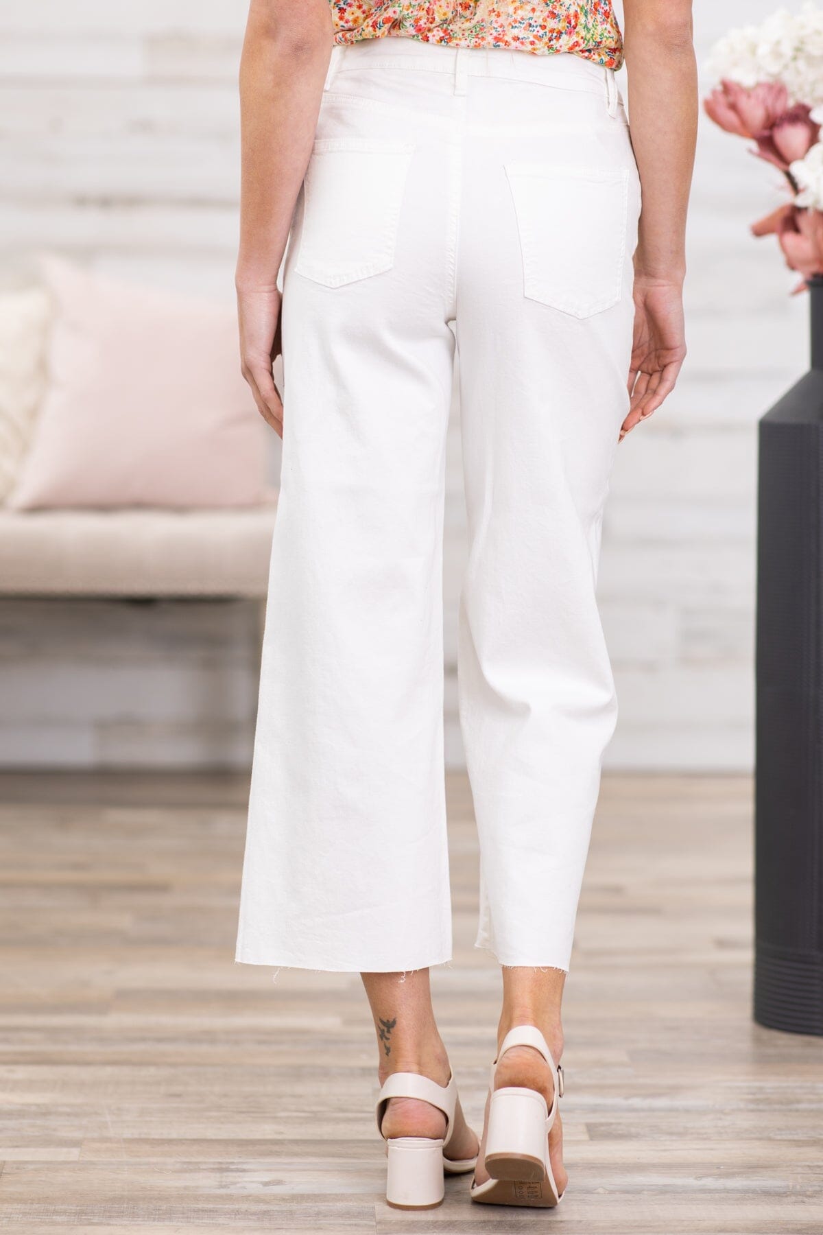 Off White Wide Leg Button Fly Trouser Pants - Filly Flair