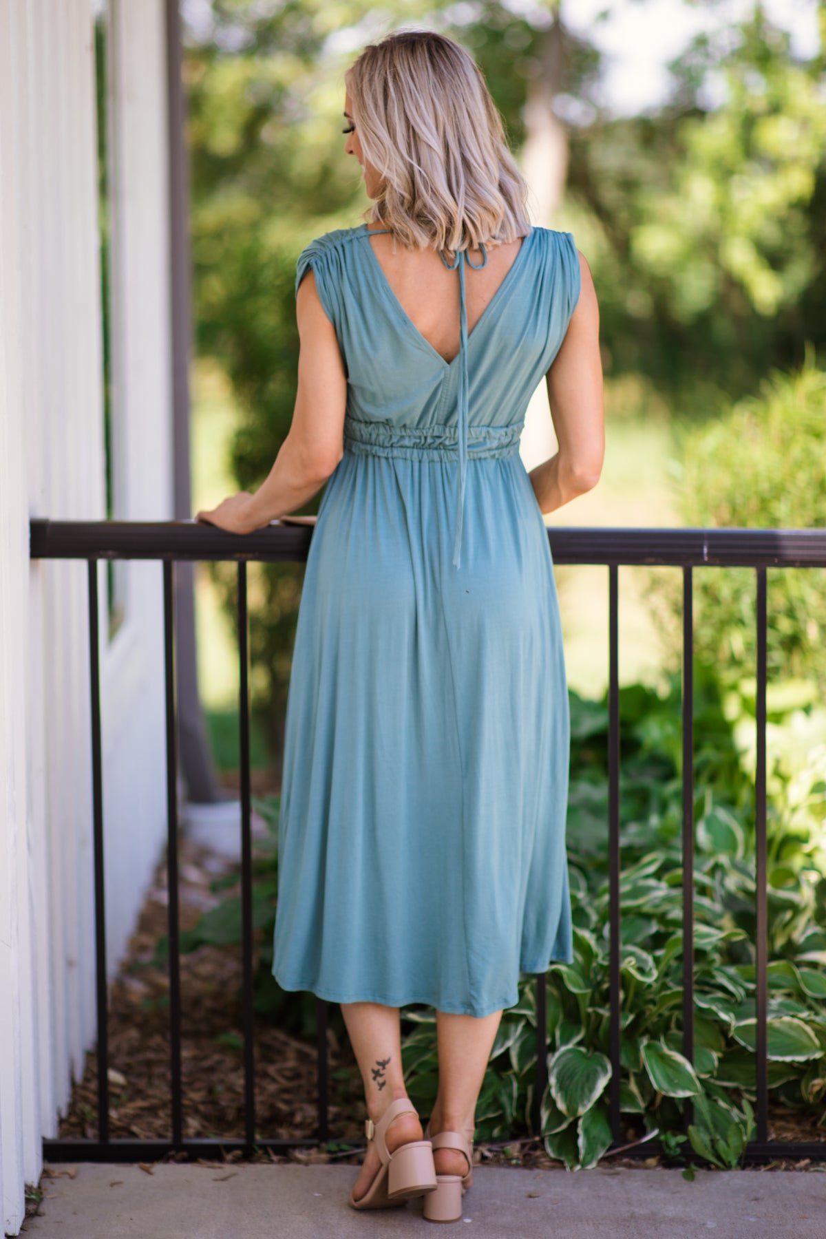 Teal Pleated Waist Detail Midi Dress - Filly Flair