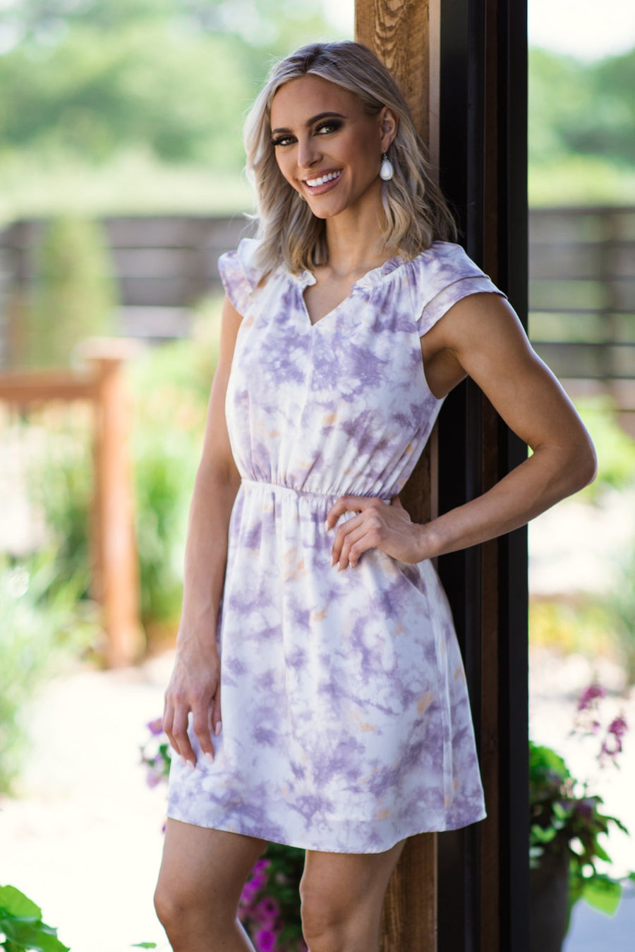 Purple and Ivory Tie Dye Elastic Waist Dress - Filly Flair