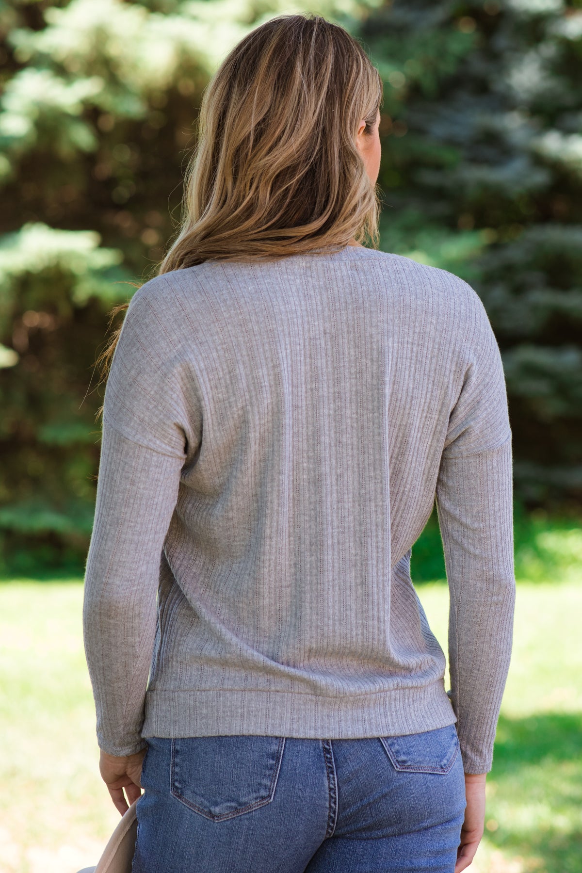Light Grey Textured Button Detail Top - Filly Flair