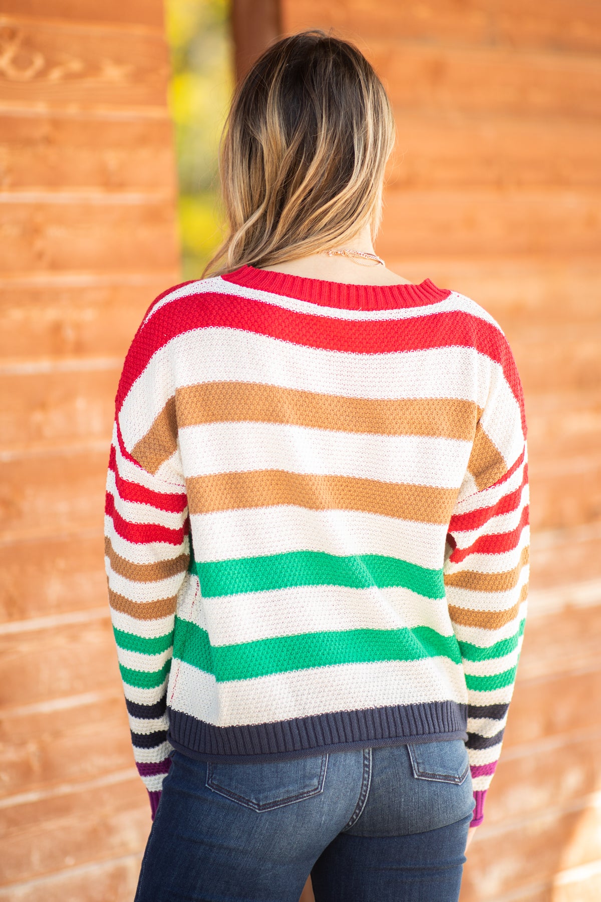 Green Multicolor Rainbow Stripe Sweater - Filly Flair