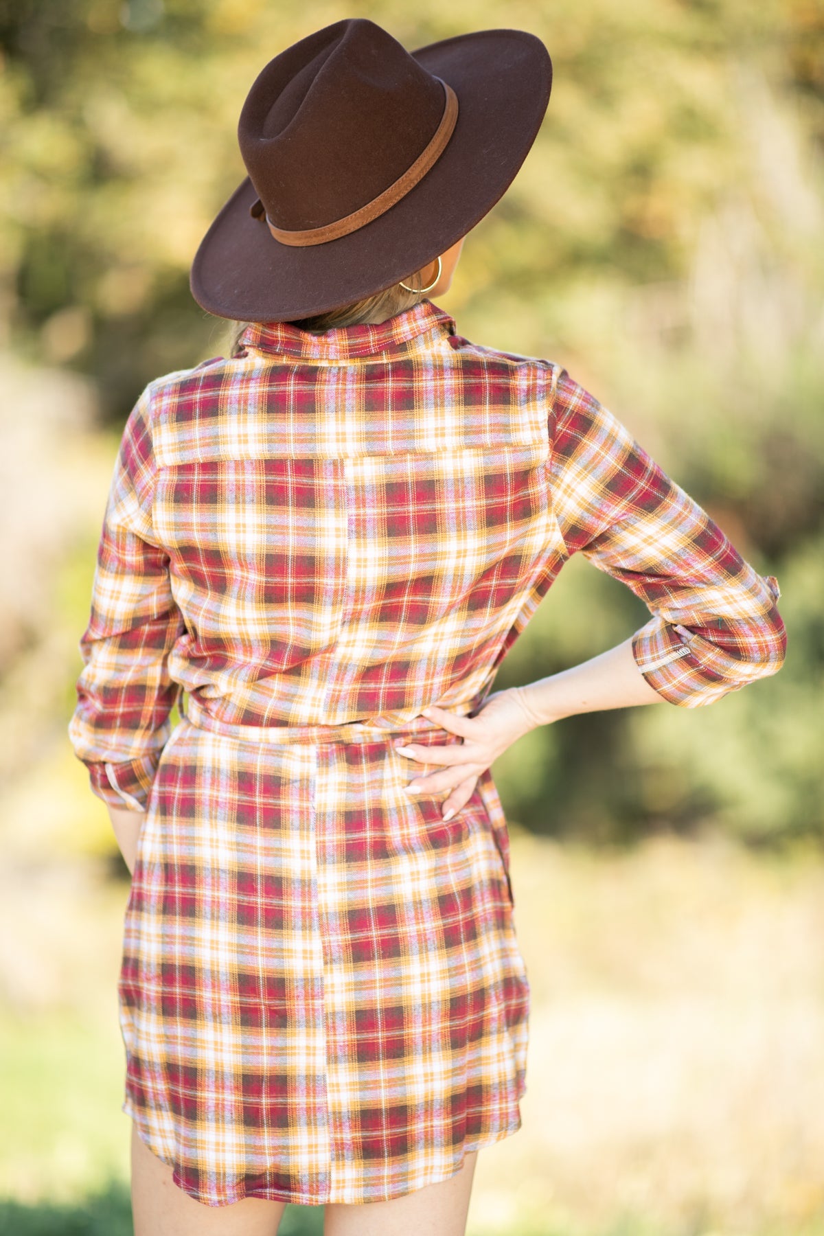 Burgundy and Copper Plaid Shirt Dress - Filly Flair