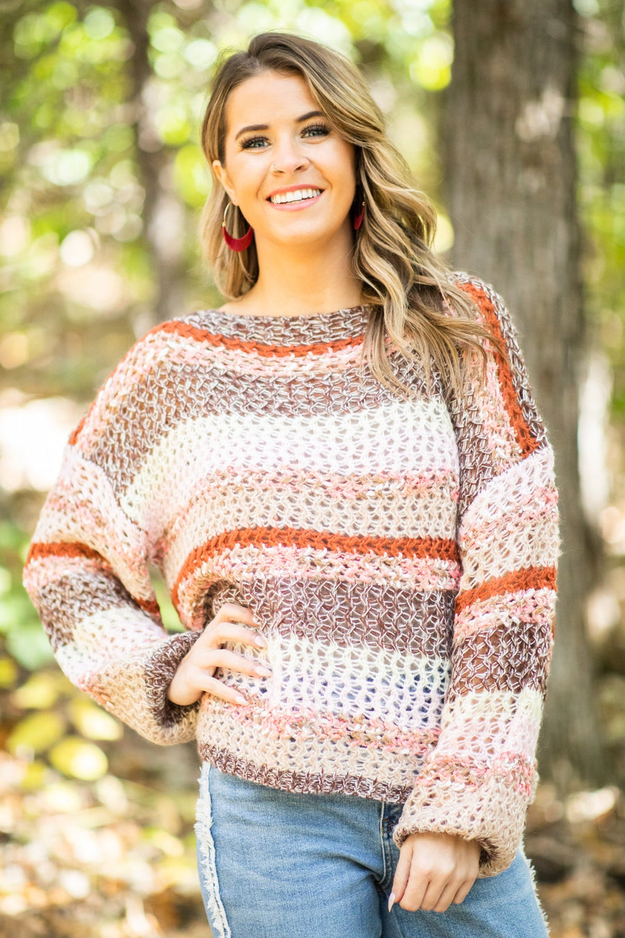 Brown Multicolor Heathered Stripe Sweater - Filly Flair