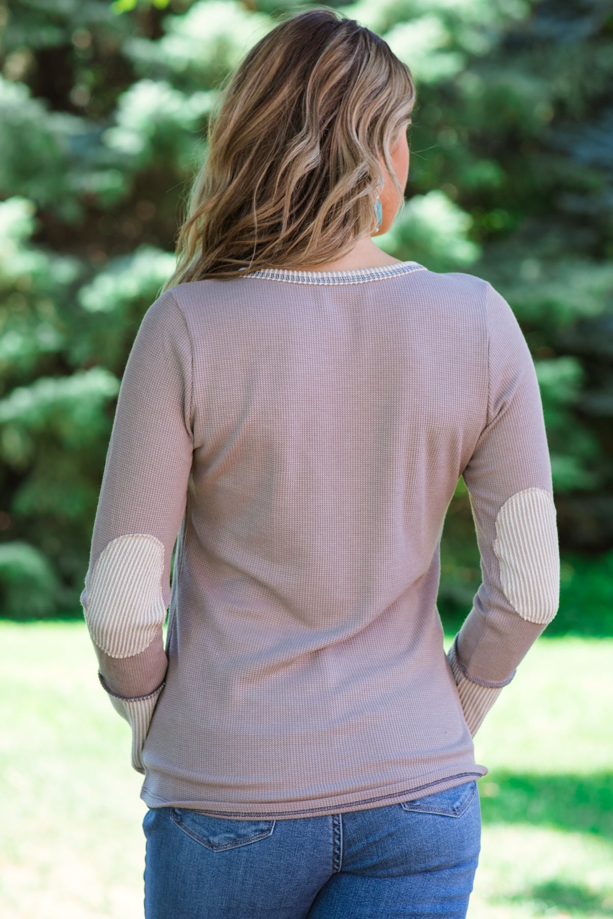 Mocha Top With Elbow Patches - Filly Flair