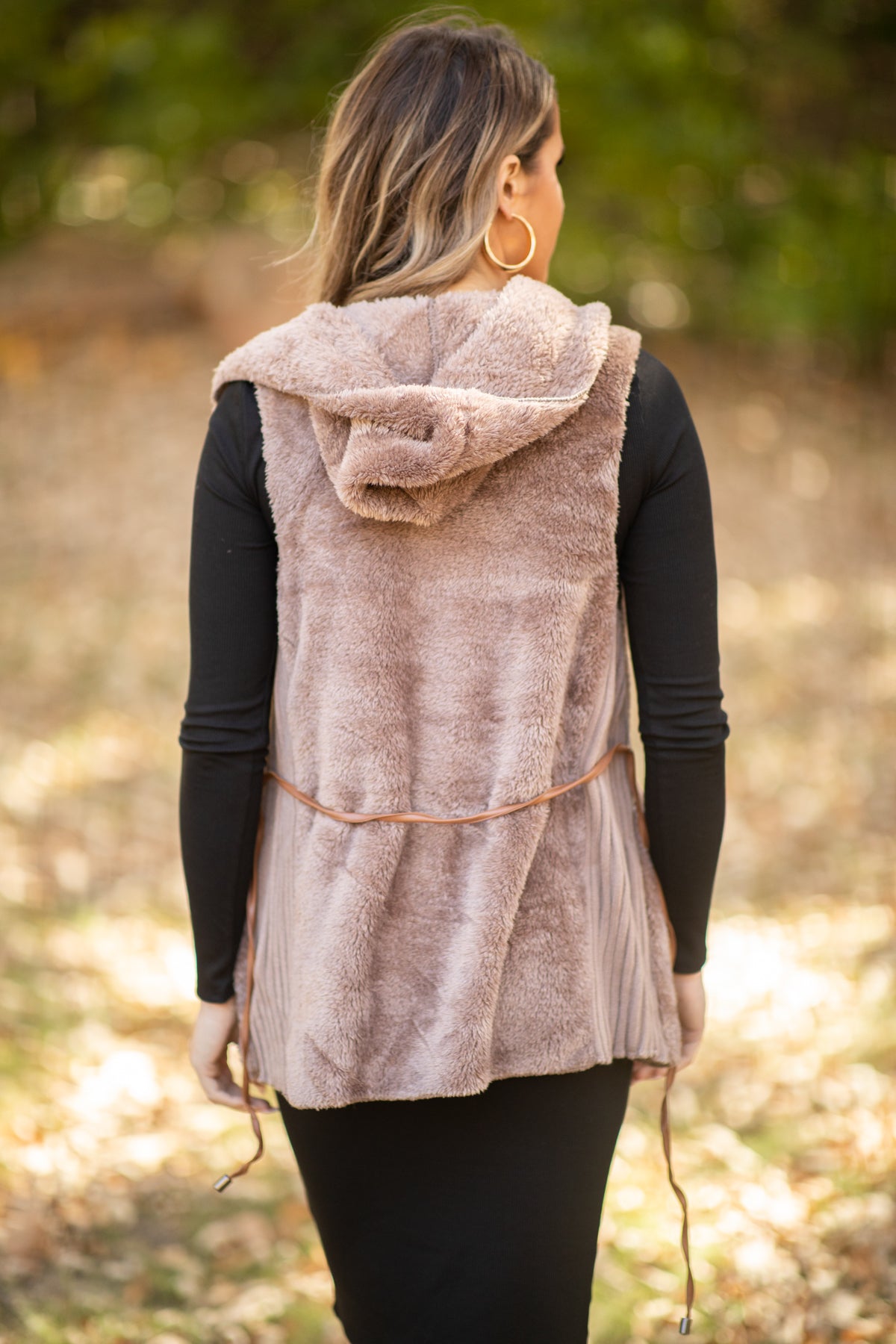 Brown Faux Fur Vest With Tie Waist - Filly Flair