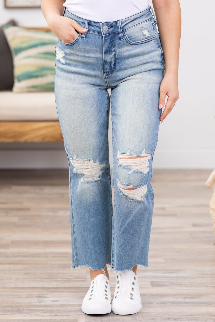 Judy Blue Fray Hem Straight Leg Jeans - Filly Flair