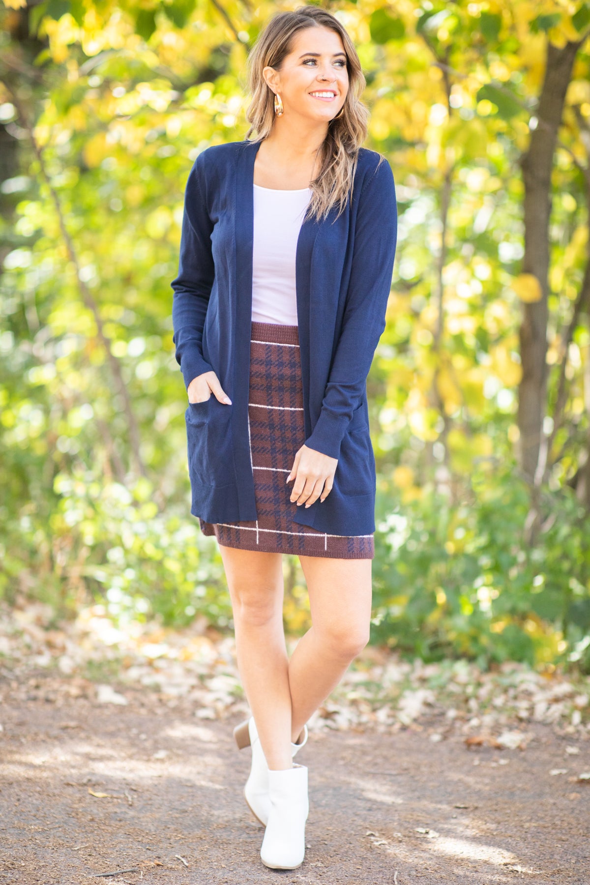 Brown and Navy Plaid Knit Skirt - Filly Flair
