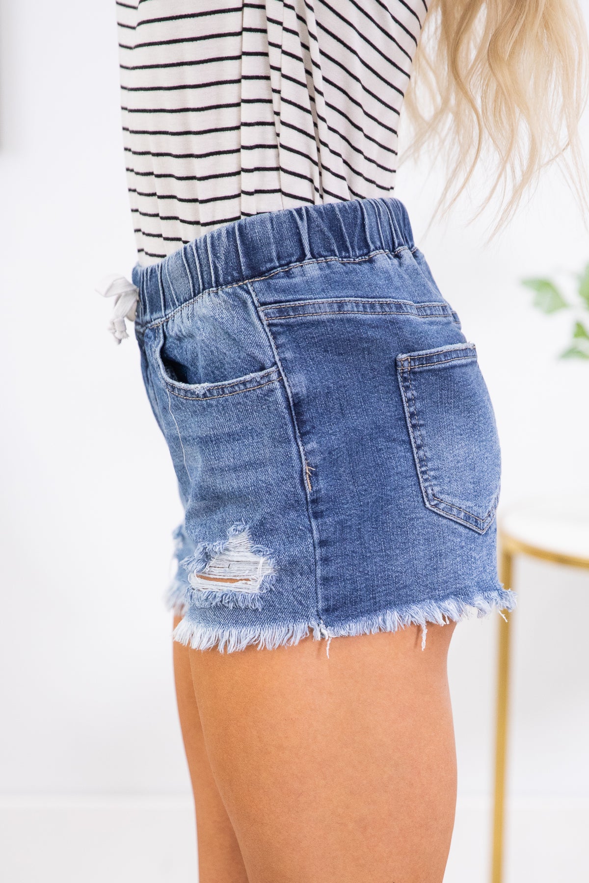 YMI Medium Wash Elastic Waist Shorts - Filly Flair