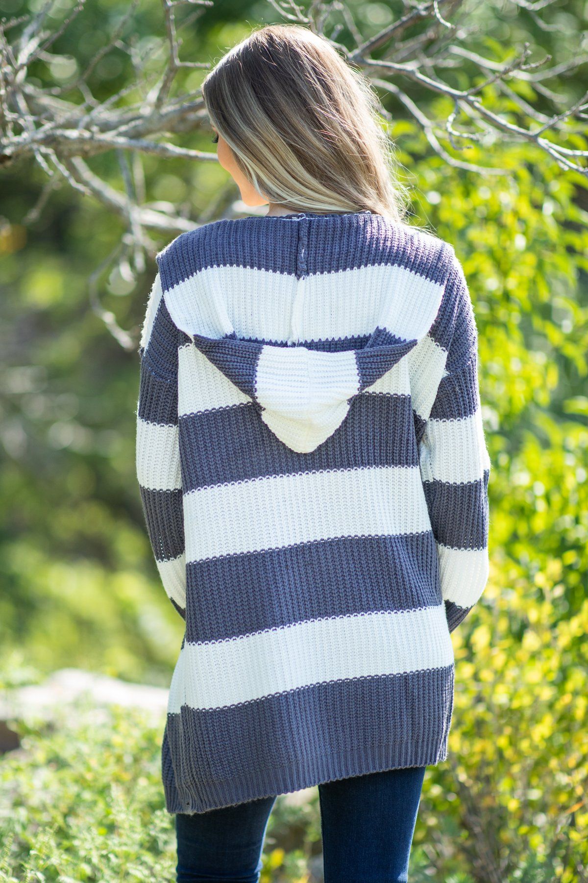 White/Grey Striped Cardigan - Filly Flair