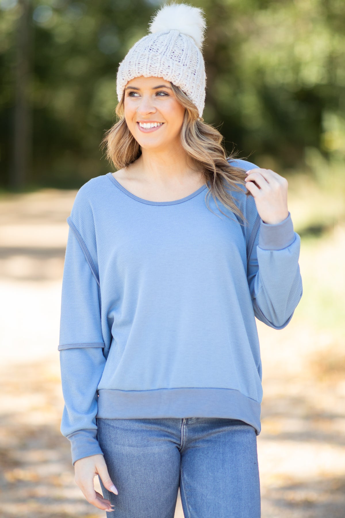 Dusty Blue Reverse Seam Detail Top - Filly Flair
