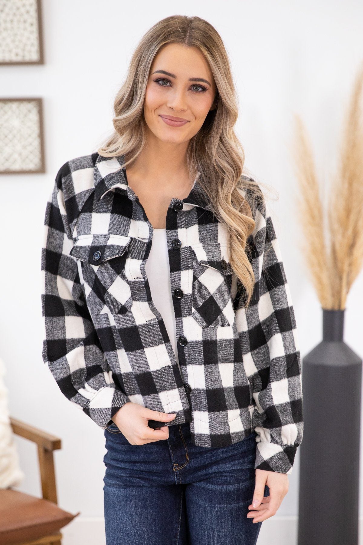 Black and White Buffalo Plaid Shacket - Filly Flair
