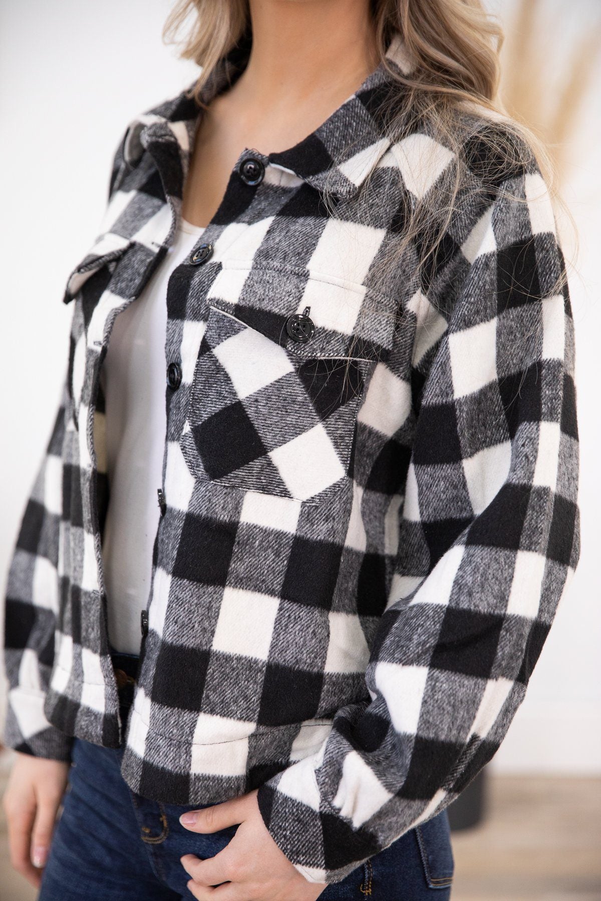 Black and White Buffalo Plaid Shacket - Filly Flair