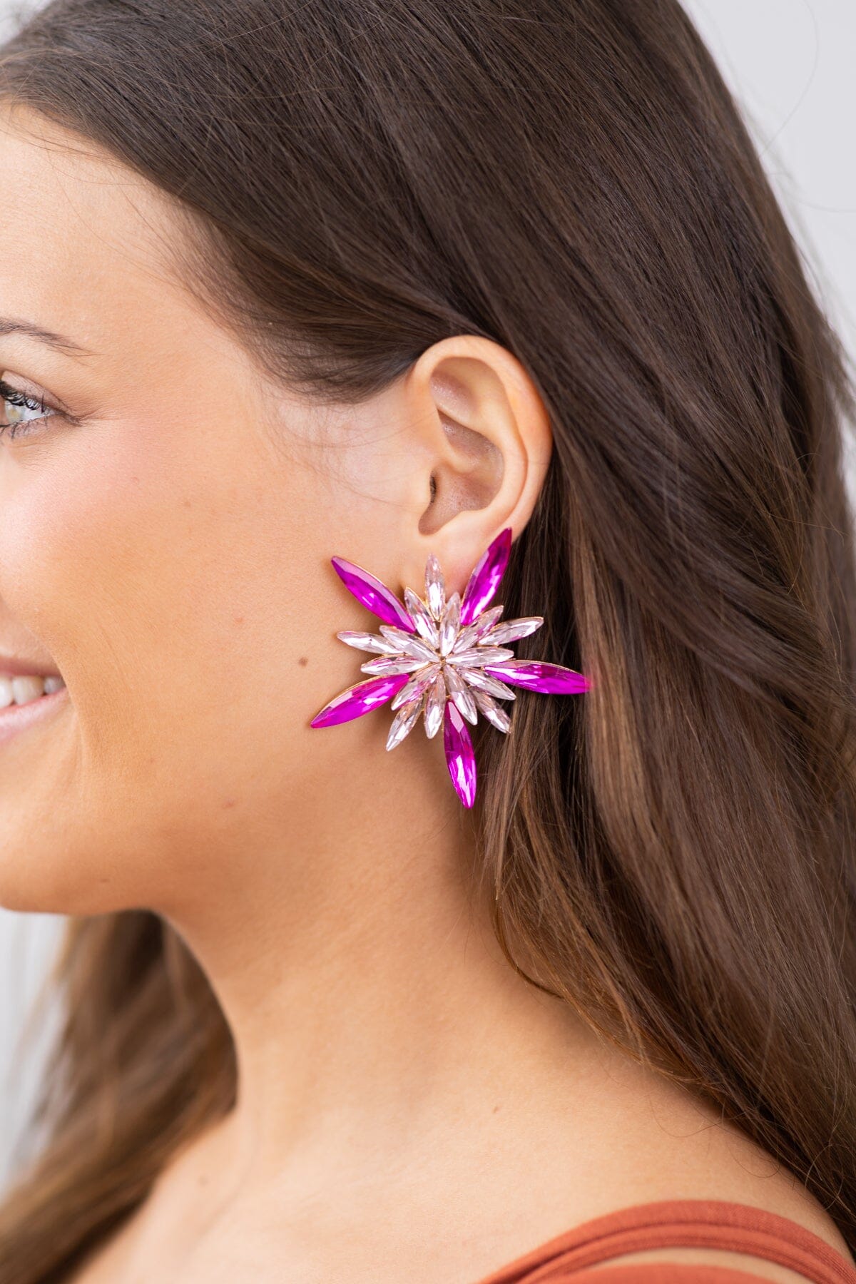 Fuchsia Rhinestone Starburst Earrings - Filly Flair