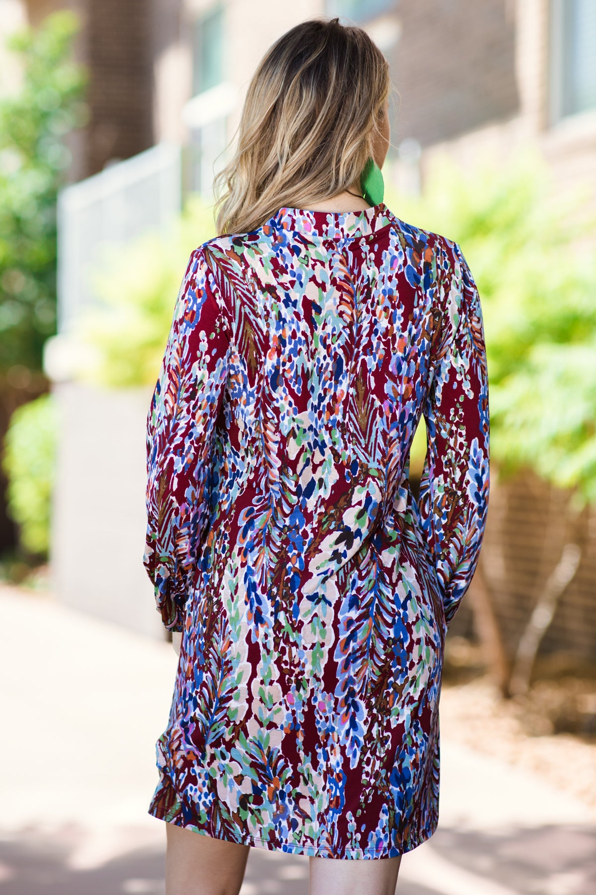 Burgundy Multicolor Leaf Print Dress - Filly Flair