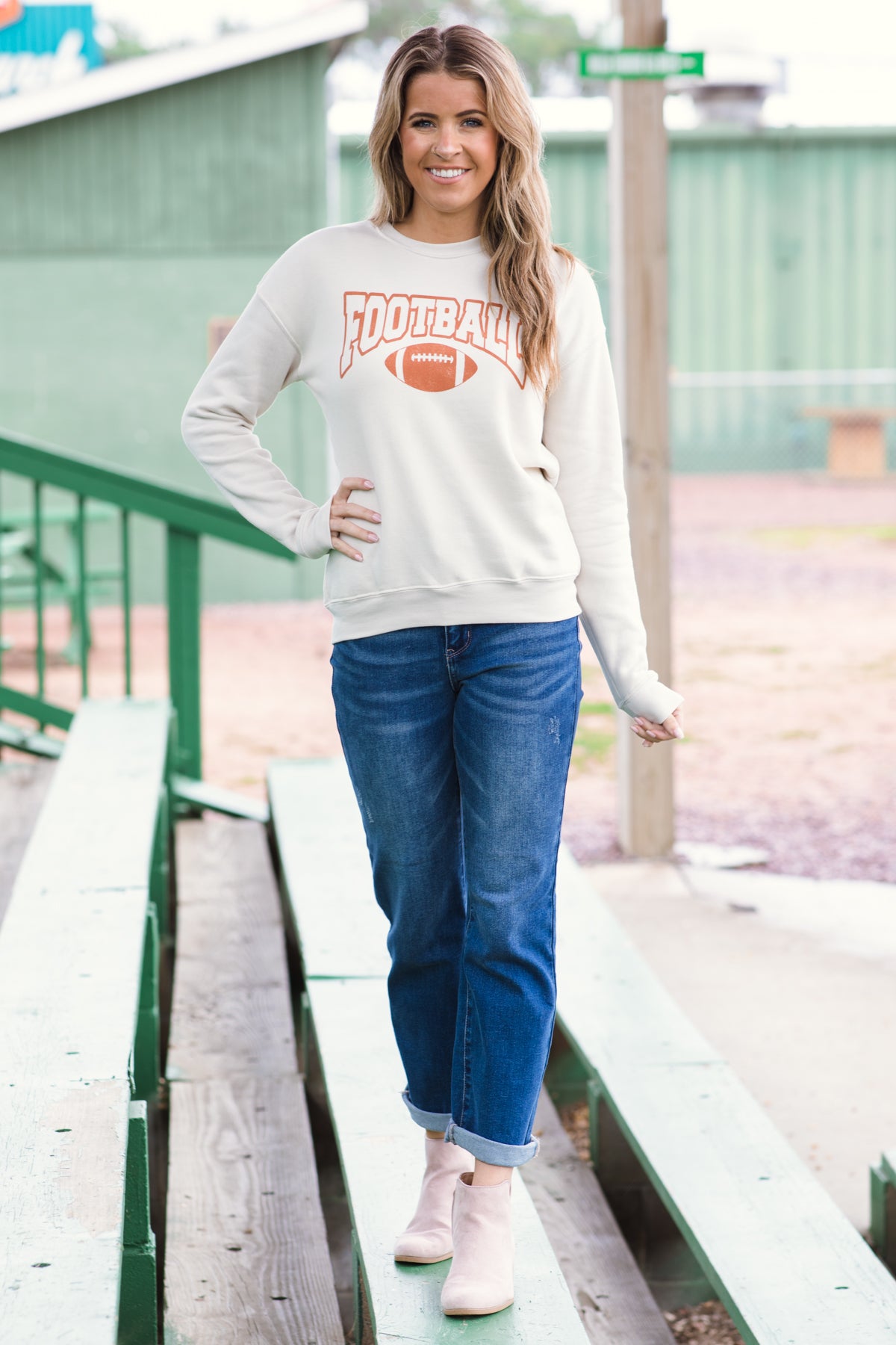 Oatmeal Football Graphic Sweatshirt - Filly Flair