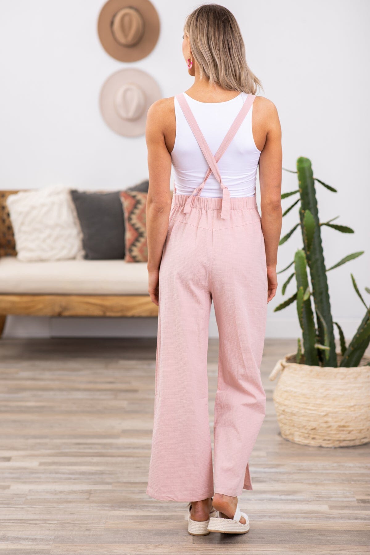 Blush Textured Overalls With Pockets - Filly Flair
