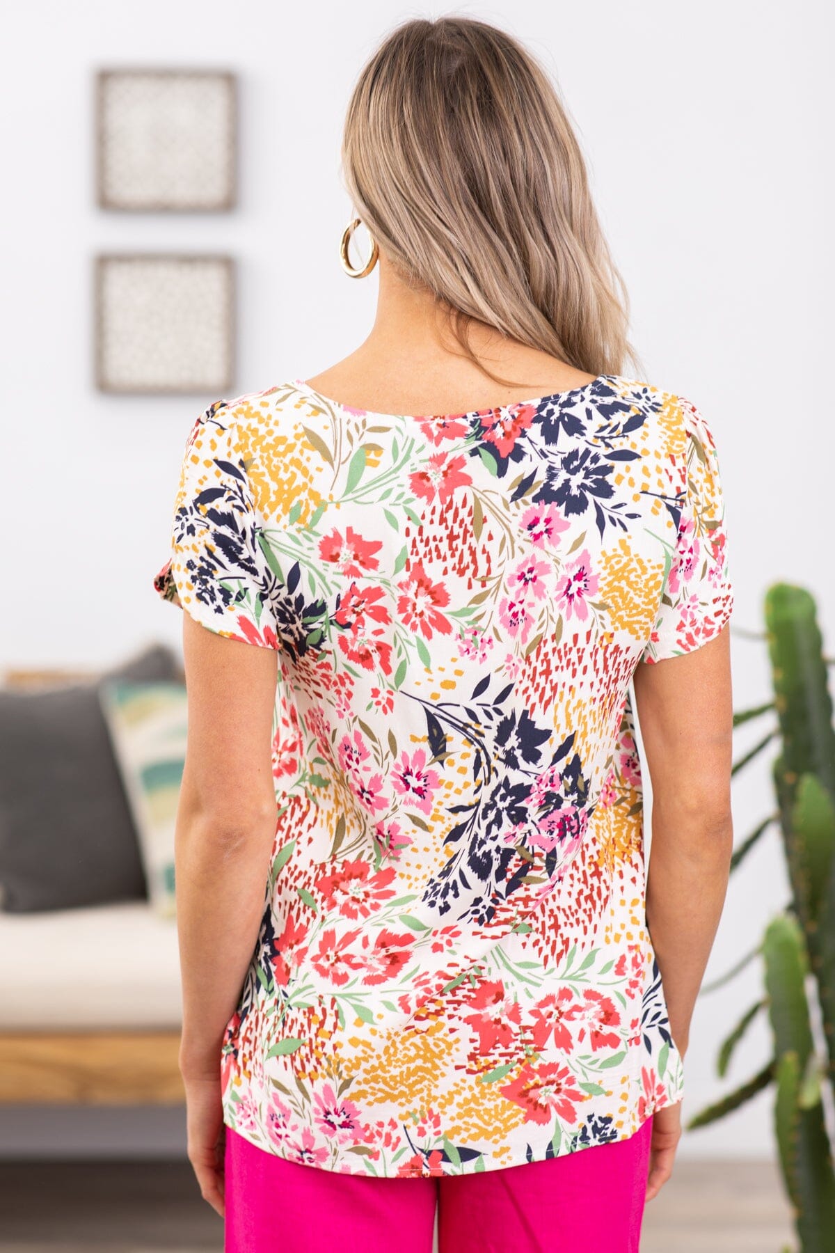 Pink Multicolor Floral Print Top - Filly Flair