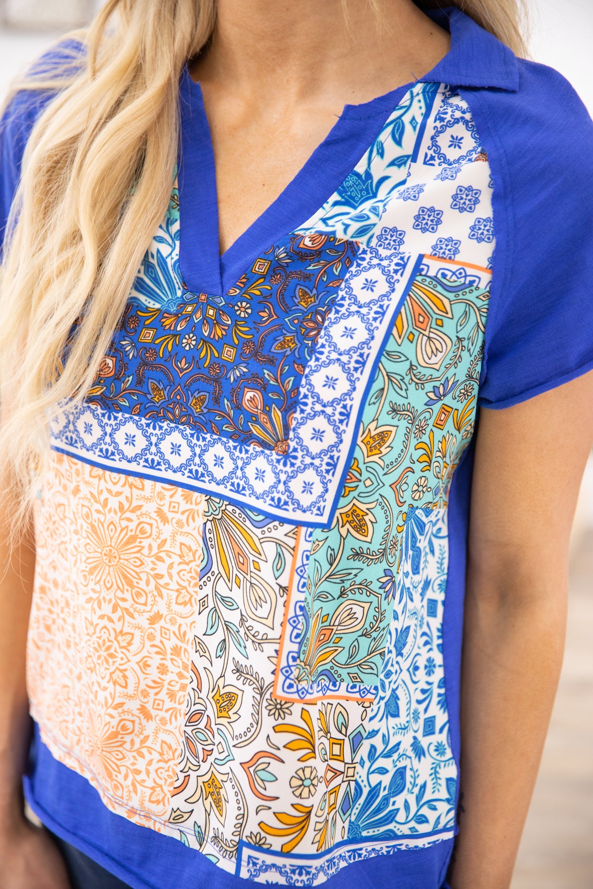 Cobalt Multicolor Paisley Patchwork Print Top - Filly Flair