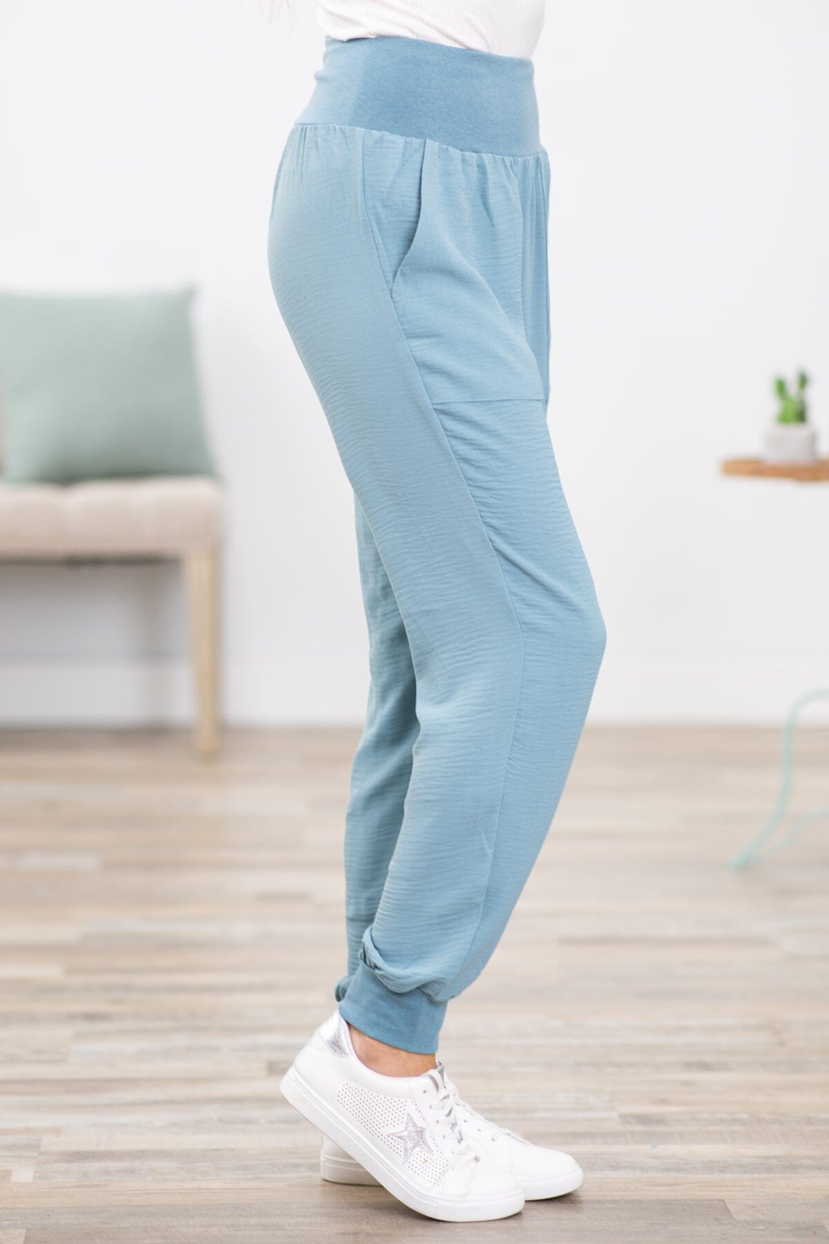 Dusty Teal Airflow Wide Waistband Joggers - Filly Flair