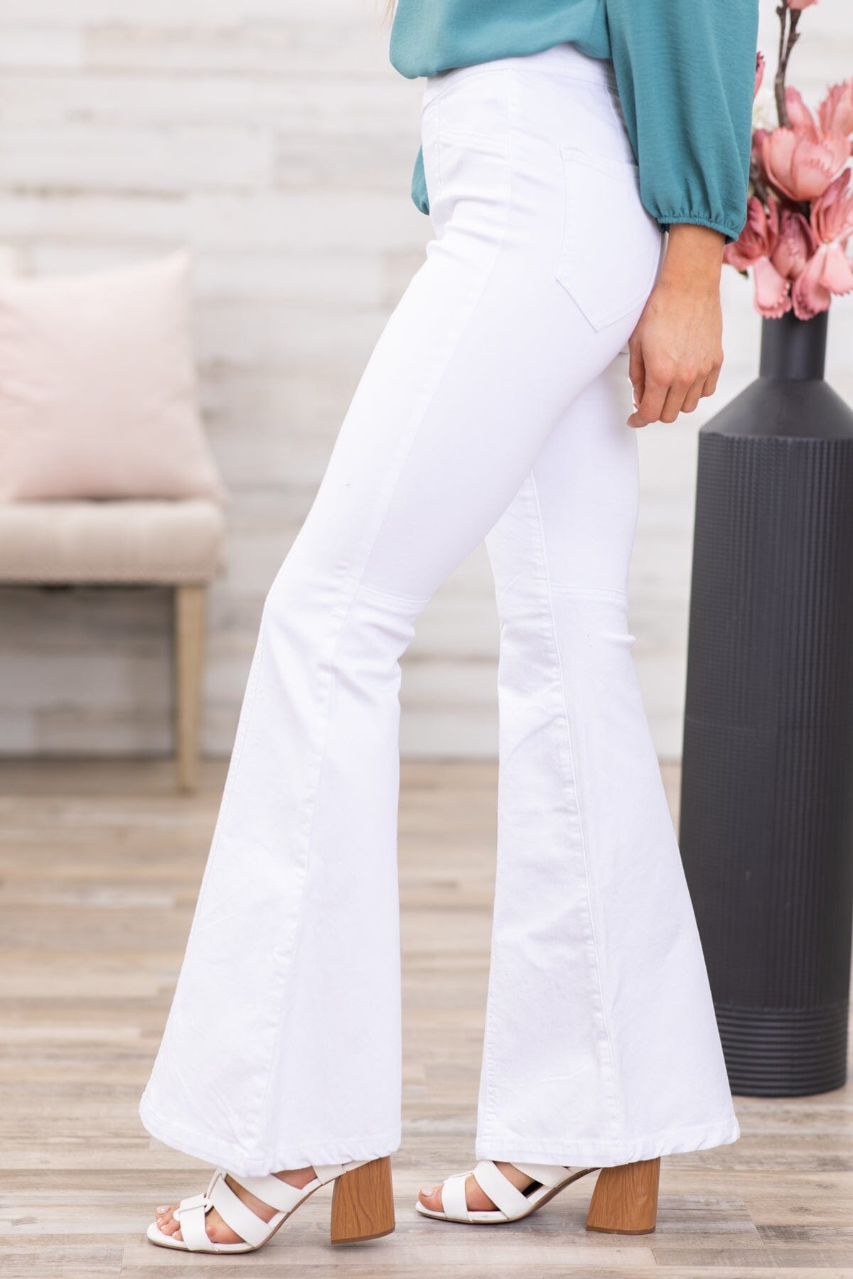 Cello White Pull On Front Seam Flare Jeans - Filly Flair