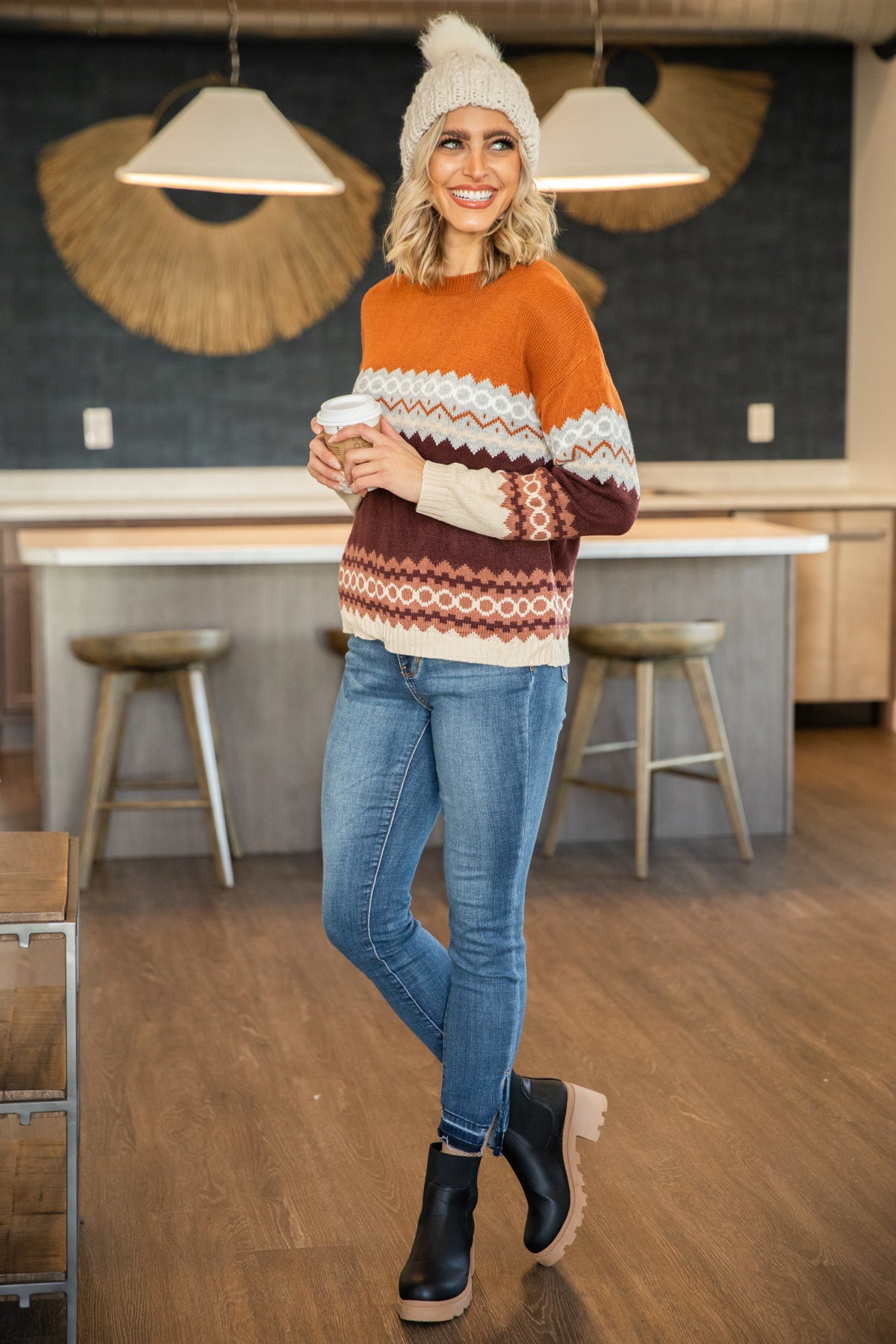 Brown and Camel Fair Isle Sweater - Filly Flair