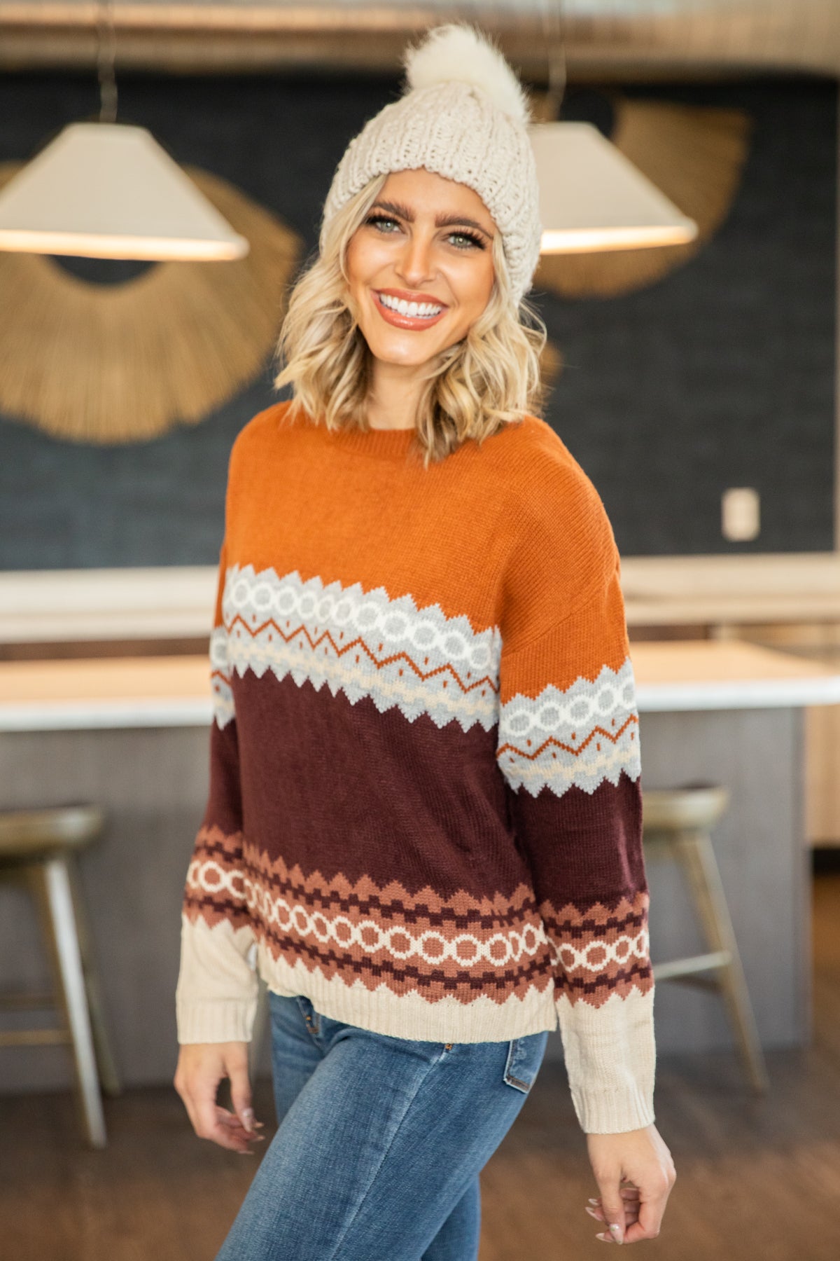 Brown and Camel Fair Isle Sweater - Filly Flair