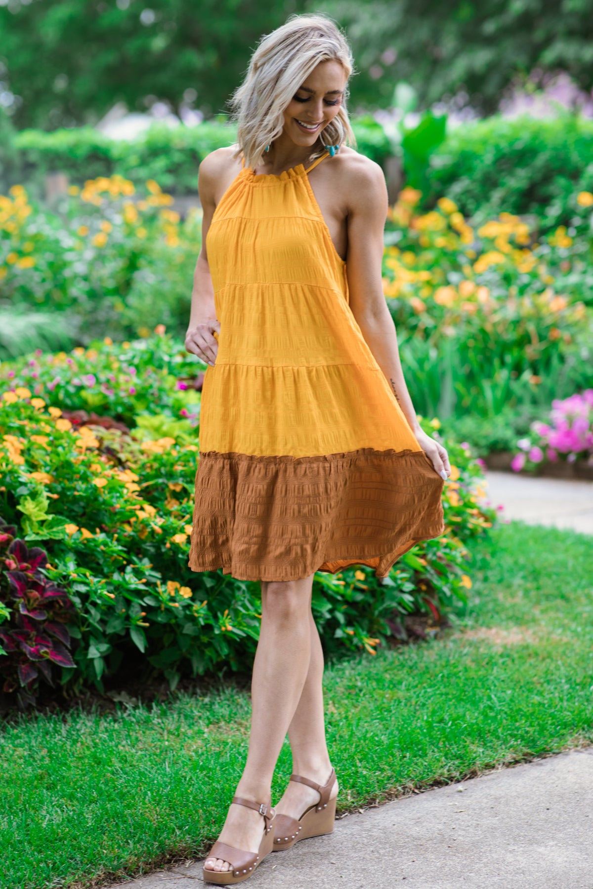 Orange and Cinnamon Colorblock Dress - Filly Flair