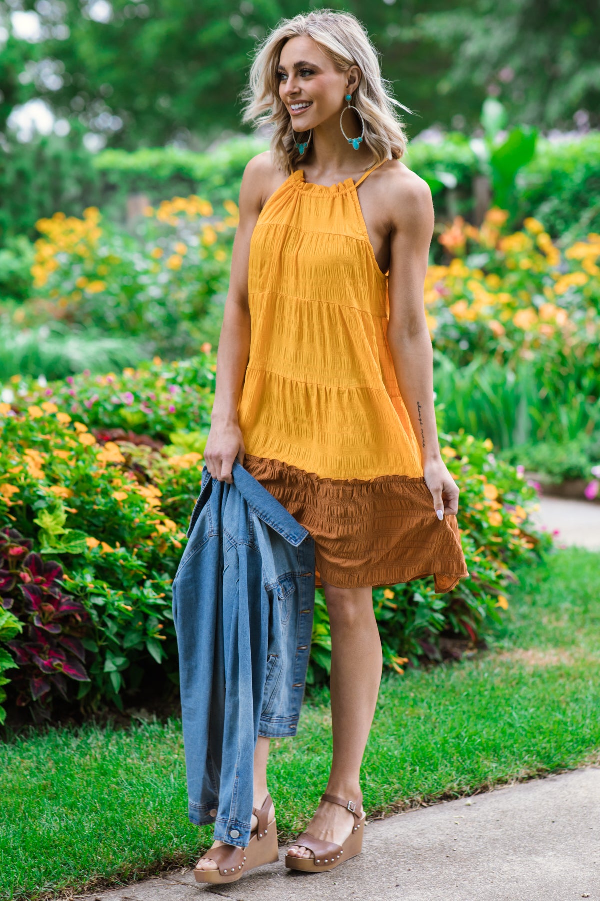 Orange and Cinnamon Colorblock Dress - Filly Flair