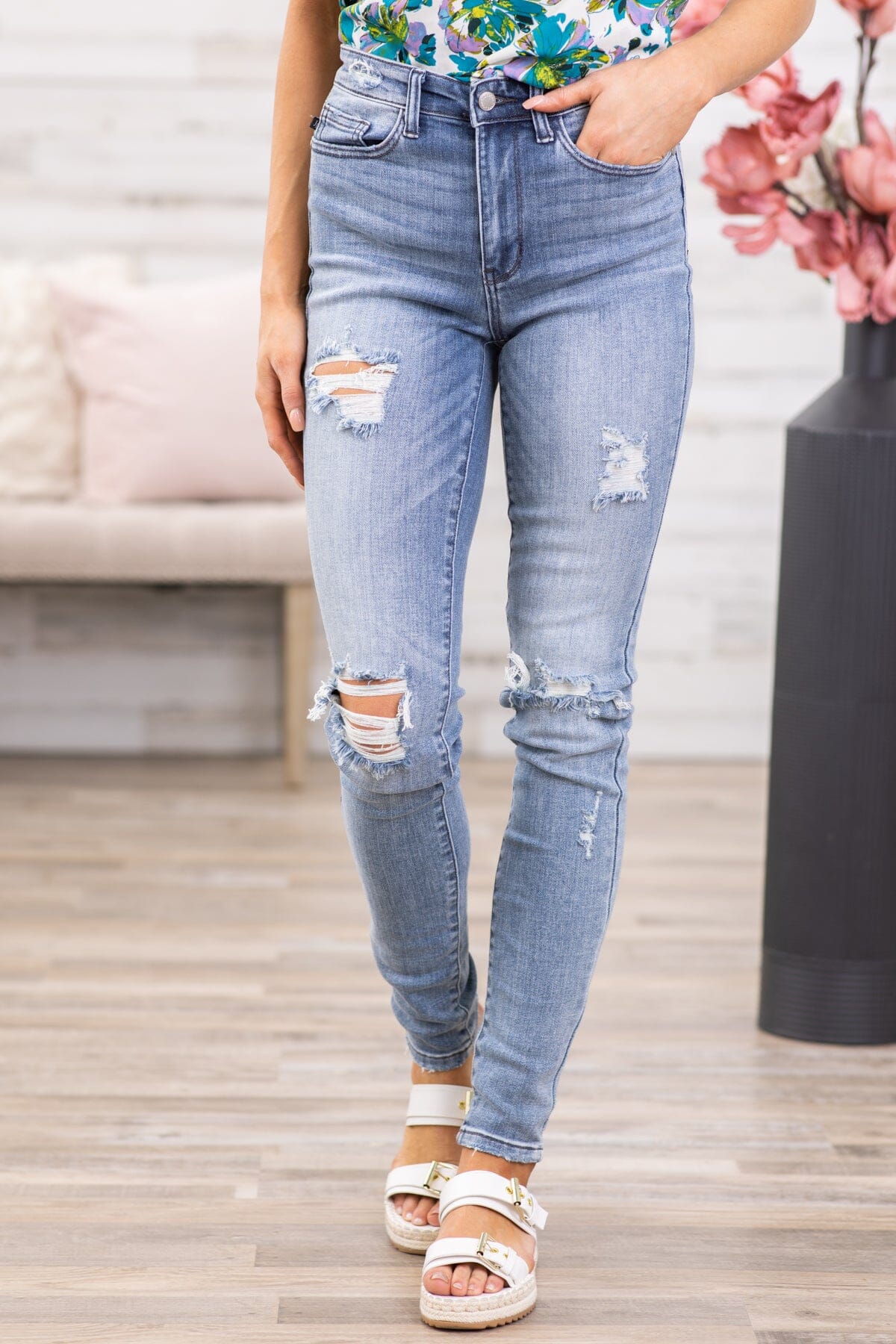 Judy Blue Long Inseam Distressed Jeans - Filly Flair