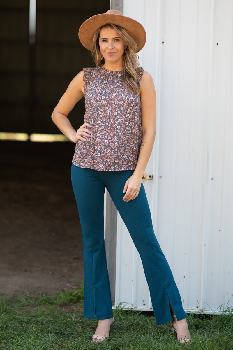 Teal Flare Pants With Front Slit - Filly Flair