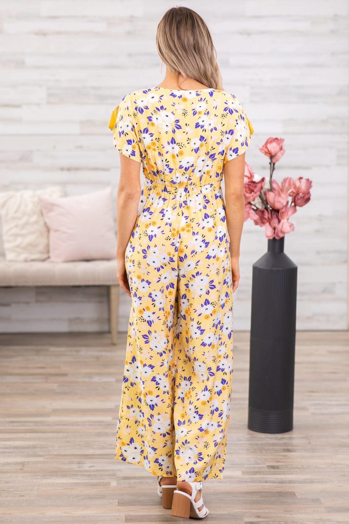 Yellow Floral Flutter Sleeve Jumpsuit · Filly Flair