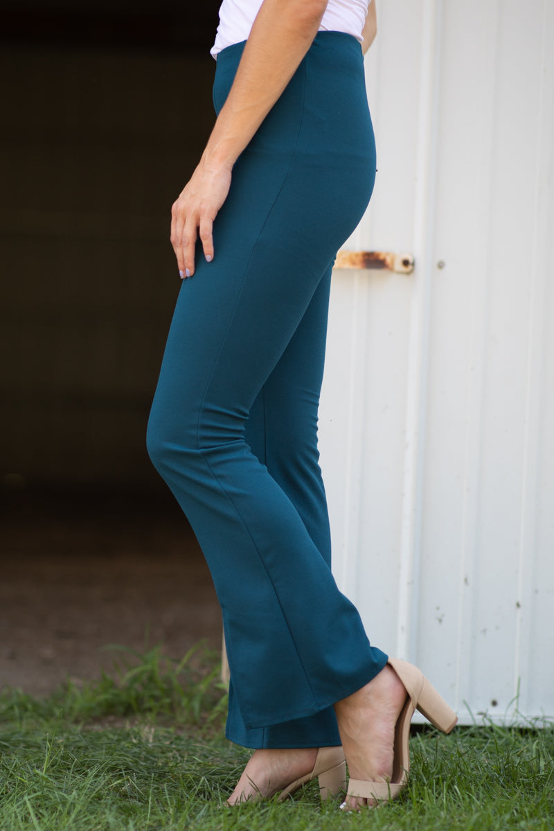 Teal Flare Pants With Front Slit - Filly Flair