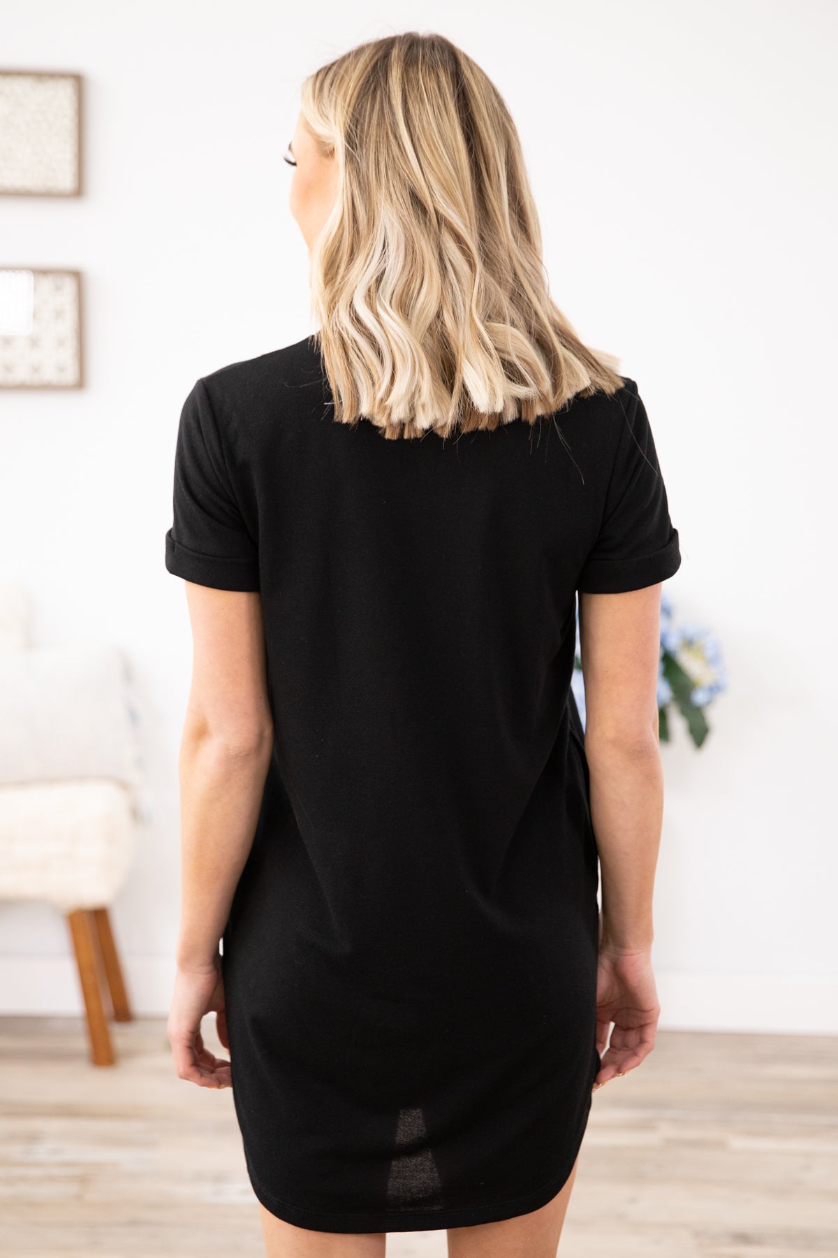Black Short Sleeve Knit Dress with Pockets - Filly Flair
