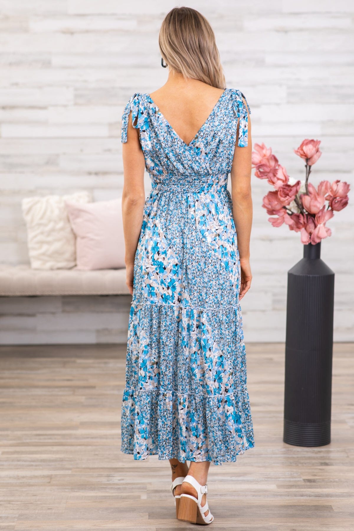 Sky Blue Multicolor Floral Print Maxi Dress - Filly Flair