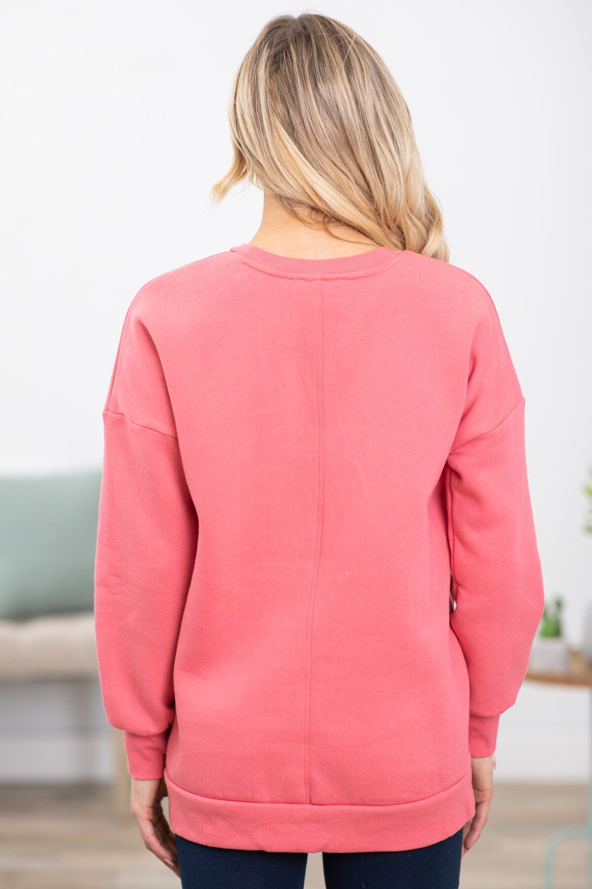 Pink Crew Neck Sweatshirt With Pockets - Filly Flair